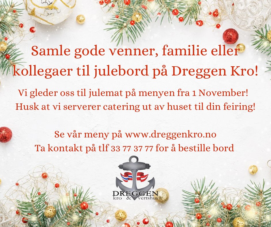 Vi gleder oss til julemat fra 1 november, bestill bord til ditt selskap, lag gode minner med familie, venner og kollegaer 💫