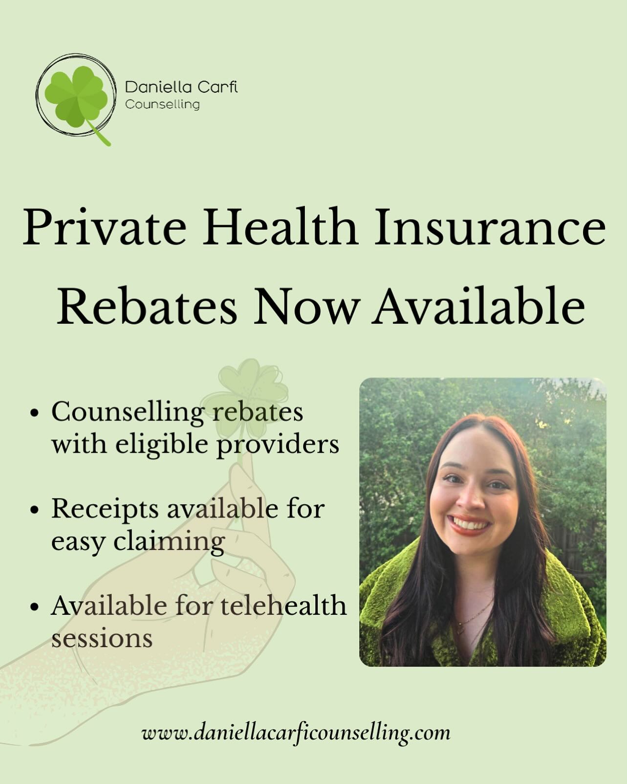 Iām SO excited to share that Private Health Insurance rebates are now available for counselling sessions! š¤©š
If youāre with Medibank, ARHG, AHM or HCF, you may be eligible to claim a rebate for a portion of your counselling sessions (with more providers to be added soon)
š Check with your health fund to confirm your individual eligibility and rebate amount
š If youāre a current client or thinking about starting and would like to chat about how it all works, please donāt hesitate to email me āŗļø
#MentalHealthMatters #CounsellingSupport #HealthFundRebate #PrivateHealth #Medibank #ARHG #HCF #therapy