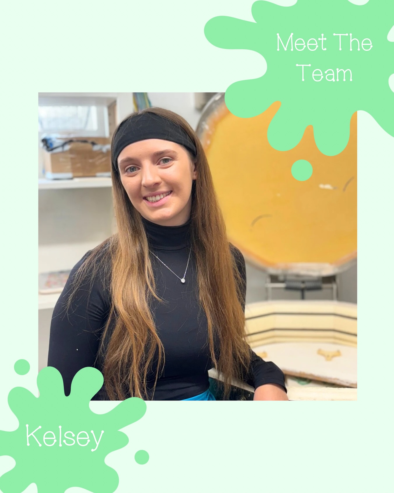 You’ll probably meet Kelsey first in the studio when you visit! She’s the bright, friendly face who’ll get you settled in and guide you through your painting adventure with expert tips. She’s a jack-of-all-trades in the shop, helping with everything from glazing and firing your pottery to running workshops and parties, as well as running our TikTok. When she’s not helping you find the perfect colour combo, she’s planning her next holiday or getting competitive at bingo night.