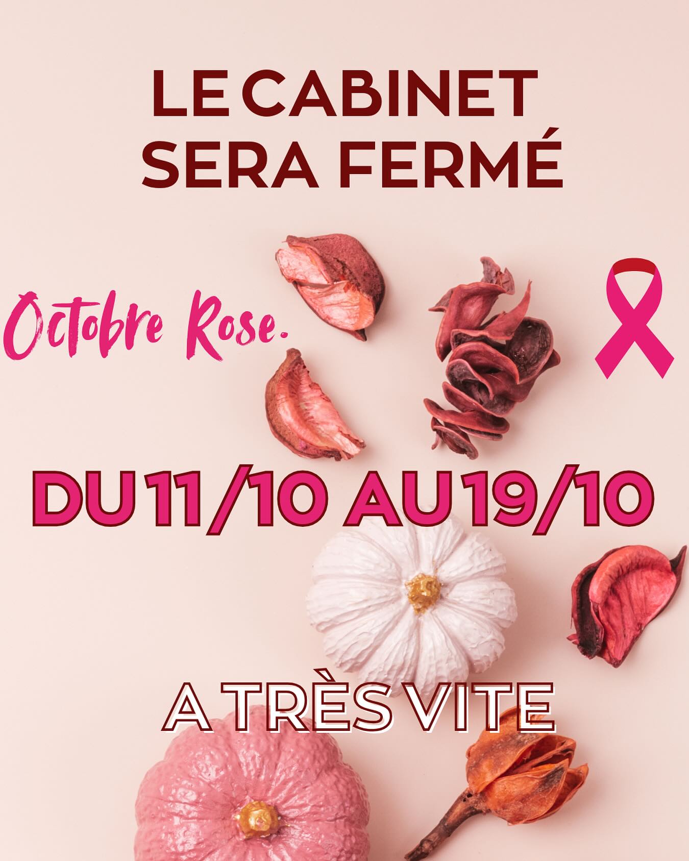 💡 Le cabinet sera fermé du 11 au 19 octobre inclus.
🎗️ En ce mois d’Octobre Rose, prenez soin de vous 💗
#OctobreRose #SmilesMulhouse #Prevention #Soutien #ConfianceEnSoi #Sourire #Orthodontie #Mulhouse #Alsace #SantéDesFemmes
