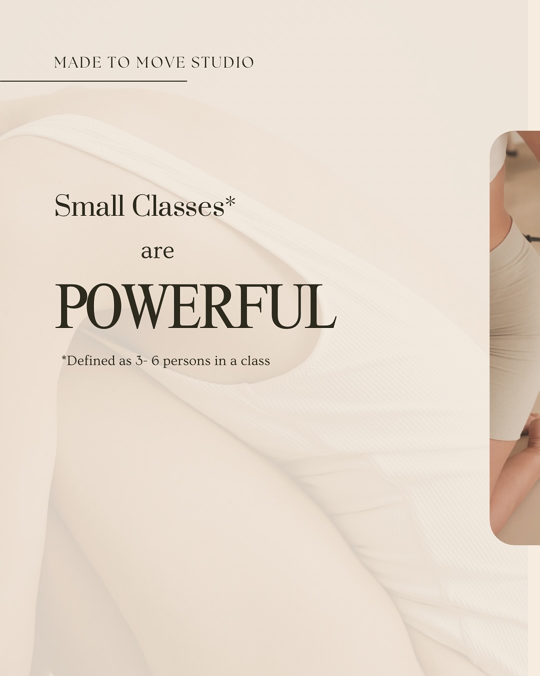 ✨ Why Small Group Pilates Feels So Powerful ✨
In a big class, it’s easy to feel lost in the crowd. But in our small group sessions, every movement matters — because the focus is on you.
💫 Not All Workouts Are Created Equal — Forget getting lost in the back row. Here, your body, your goals, and your progress come first.
💫 Independent Awareness — With fewer people, you’re never copying the person beside you. Instead, you tune into your own body and discover how strong, capable, and aligned you can be.
💫 Strong Foundations — We strip away the fluff and get to what really changes your body: essential Pilates principles that build lasting posture, mobility, and strength.
💫 Special Cues, Just for You — Your instructor is right there, guiding and correcting so you feel supported and confident with every move.
Because when you’re seen, supported, and guided with care, small groups create BIG transformations.
💎 Ready to feel the difference? We offer semi-privates of 3 in a class to Reformer classes with 4-6 participants. Discover why Pilates at Made To Move isn’t just a workout- it’s a more Powerful way to move.