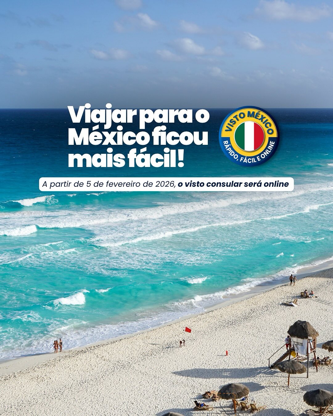 🇲🇽✨ O México te espera e o melhor: a partir de 5 de fevereiro de 2026, brasileiros poderão solicitar o visto eletrônico com muita facilidade!
Nada de burocracia! 🇧🇷 A partir dessa data, o processo será 100% online e super prático. É isso mesmo: viajar para o México ficou ainda mais fácil! 💻
De praias paradisíacas e ruínas maias a uma das culinárias mais saborosas do mundo 🌮💙
Viva experiências únicas em um destino vibrante, cheio de história, natureza e hospitalidade!
👉 Envie para quem vai embarcar com você para o México! 🇲🇽 #BssTeLeva #México #BssTurismo #TurismoLondrina #Cancun #Turismo