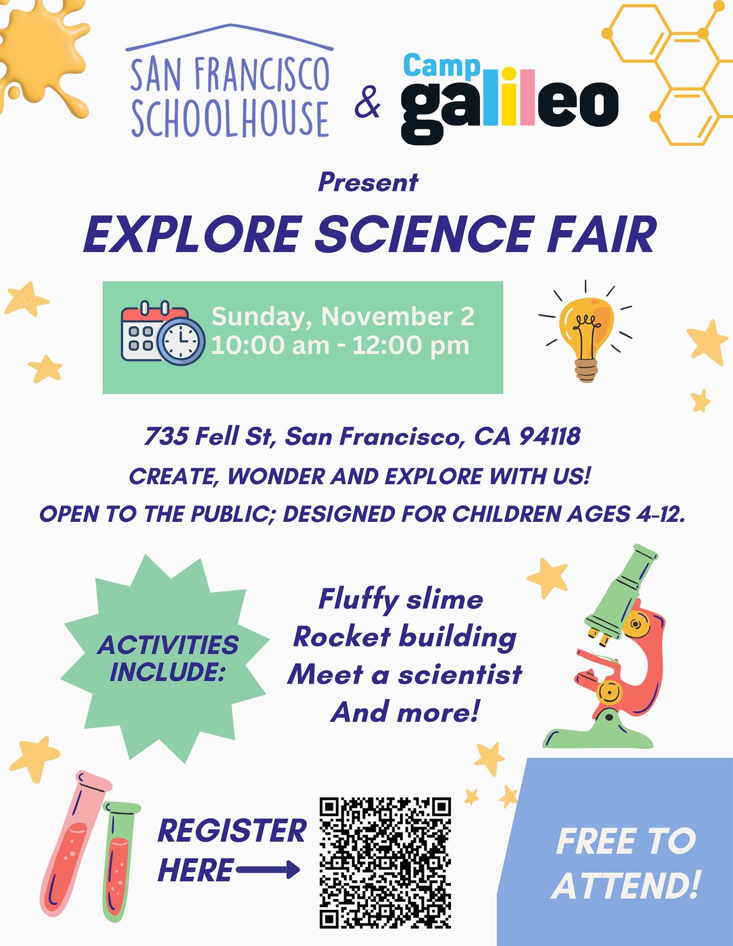 Get to know Schoolhouse on Nov 2nd, for a Science Fair collaboration with Camp Galileo. Registration link in bio!