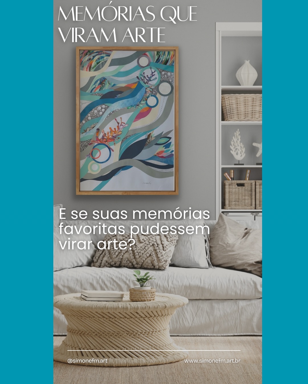 Memórias que viram arte.
Sabe aquele momento das férias que fica guardado no coração?
O som do mar, o vento leve, as cores do verão…
Transformei essas lembranças em formas, ondas e movimentos nesta obra inspirada nas minhas férias na praia.
Cada traço é um pedacinho do que vivi, e você também pode ter uma arte que conte a sua própria história.
Encomende uma obra personalizada inspirada nas suas memórias mais felizes.
Entre em contato pelo direct ou me envie um e-mail para contato@simonefm.art.br para saber como transformar suas lembranças em arte.
Vou adorar saber a sua história e transformá-la em arte!
#artebrasileira #memóriasafetivas #artista #decoracaodeinteriores #artepersonalizada #arteemcasa #simonefmart #interiorart #praia #lembranças #artecomsignificado #quadrosdecorativos #presentecriativo #colagem