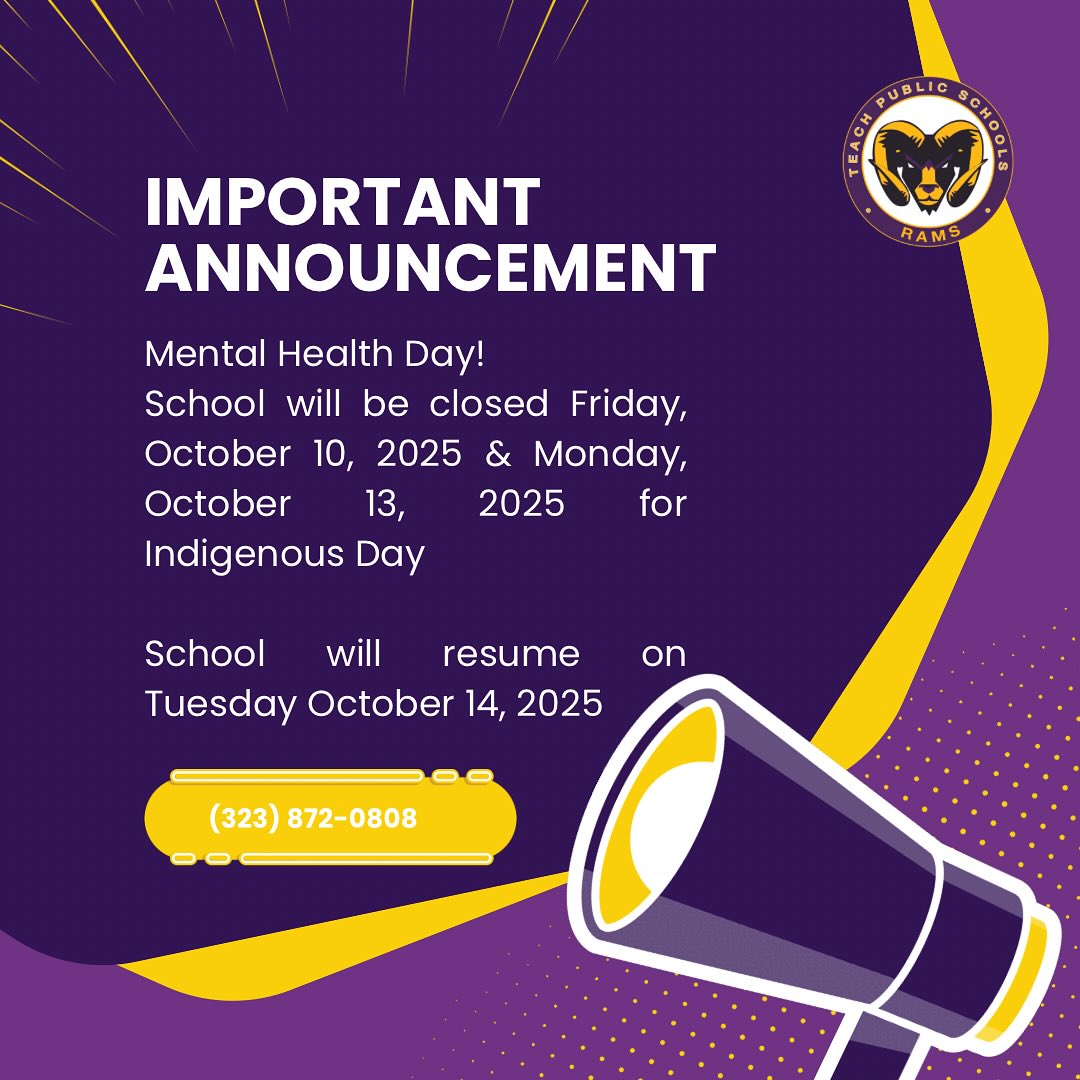 โจMental Health Day Reminder + In honor of World Mental Health Day, our schools will be CLOSED on Friday, October 10, 2025 and Monday, October 13, 2025 for Indigenous Day
Classes will resume on Tuesday, October 14, 2025.
Letโs take this time to recharge, rest, and prioritize well-being.
#MentalHealthDay #TakeCareOfYou #WellnessMatters #SelfCare #MindfulLiving #SchoolCommunity #MentalHealthAwareness #HealthyMindsHealthyHearts