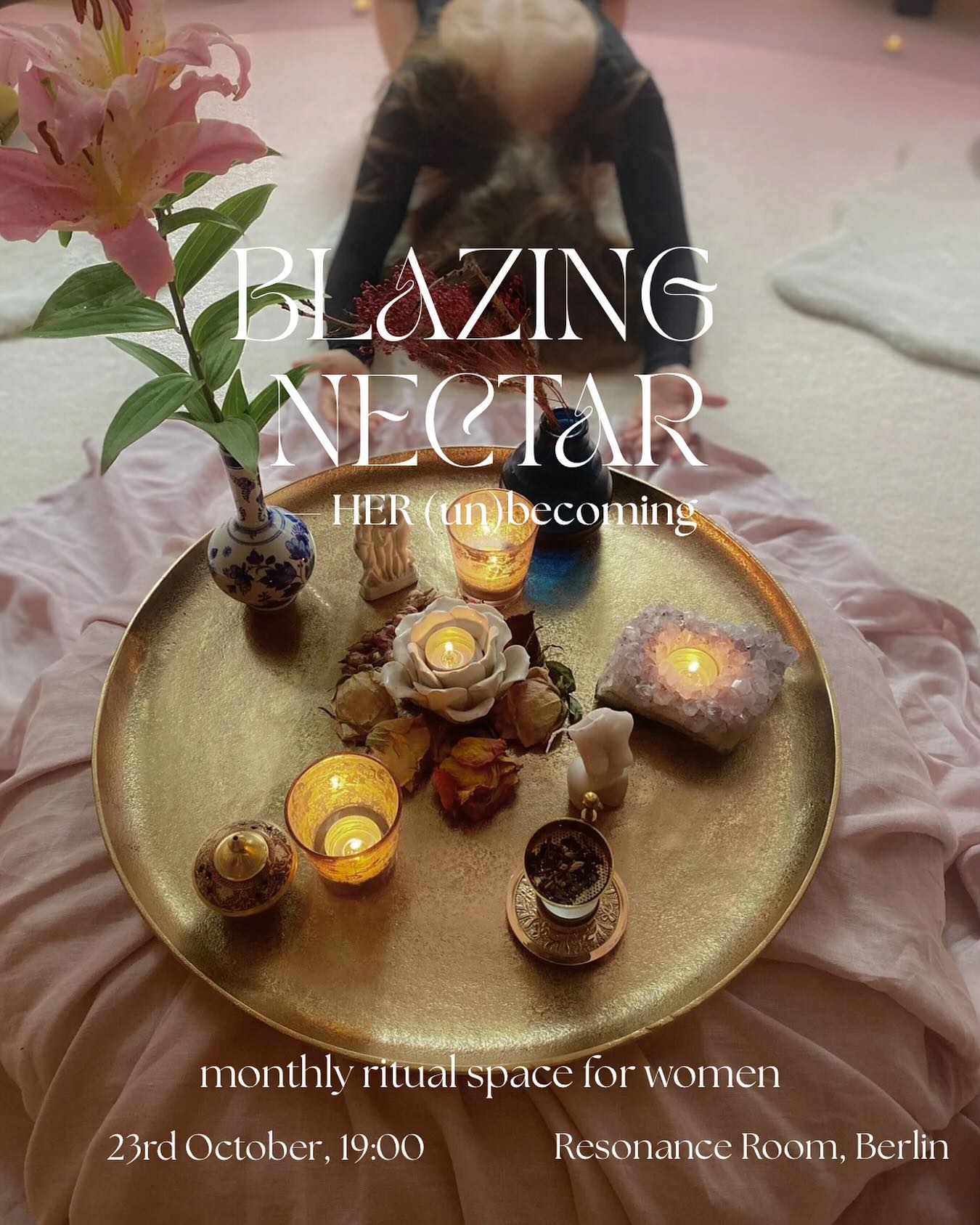 after a cozy and heartwarming first edition, excited to invite the women again to join. 🔥
a monthly ritual space for women. to rest in community.
women calling themselves back in & tapping into the current of life.
expect embodied movement, creative expression, visualization & ritual.
Blazing Nectar | monthly IRL space for women
second edition 23.10 | Berlin | 19:00 - 22:00
birthed & held by @sara_hawartheh and @jelka.reuter
🔗LINK for TICKETS in BIO
to reserve your cozy sheep skin, comment ❤️🔥 and we´ll share more info.
pictures are taken in @resonance__room, our cozy space for gathering over the next months.