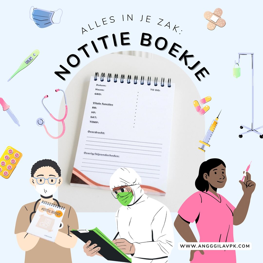 Het Notitie Boekje 🌟
‘’Oh mijn god! Dit Notitie Boekje brengt me altijd terug naar de stages, waarbij ik van alles op mijn hand schreef. Niet echt huidverzorgend.. en ook altijd met losse blaadjes liep. Ik kan er nu om lachen maar destijds, ging het zo chaotisch in mijn hoofd. Ik voelde totaal geen rust op de werkvloer. Vandaar het Notitie Boekje, alles over jouw patienten in je jaszakje! Niks meer op je handen schrijven, geen losse blaadjes en vooral... een koel hoofd op de werkvloer!’’.
Het Notitie Boekje bestaat uit:
Datum
Naam
Geboortedatum
Vitale functies (RR, HF, SAT, TEMP)
Overdracht
To do list
Overig/bijzonderheden
Het Notitie Boekje bevat 100 pagina’s en is van hoogkwaliteit materiaal gemaakt zodat het kan tegen een stootje, het boekje is van formaat A6 zodat het past in je jaszakje.
#notitieboekje #zorg #verpleegkundige #nurse #verzorgendeig #indezorg
