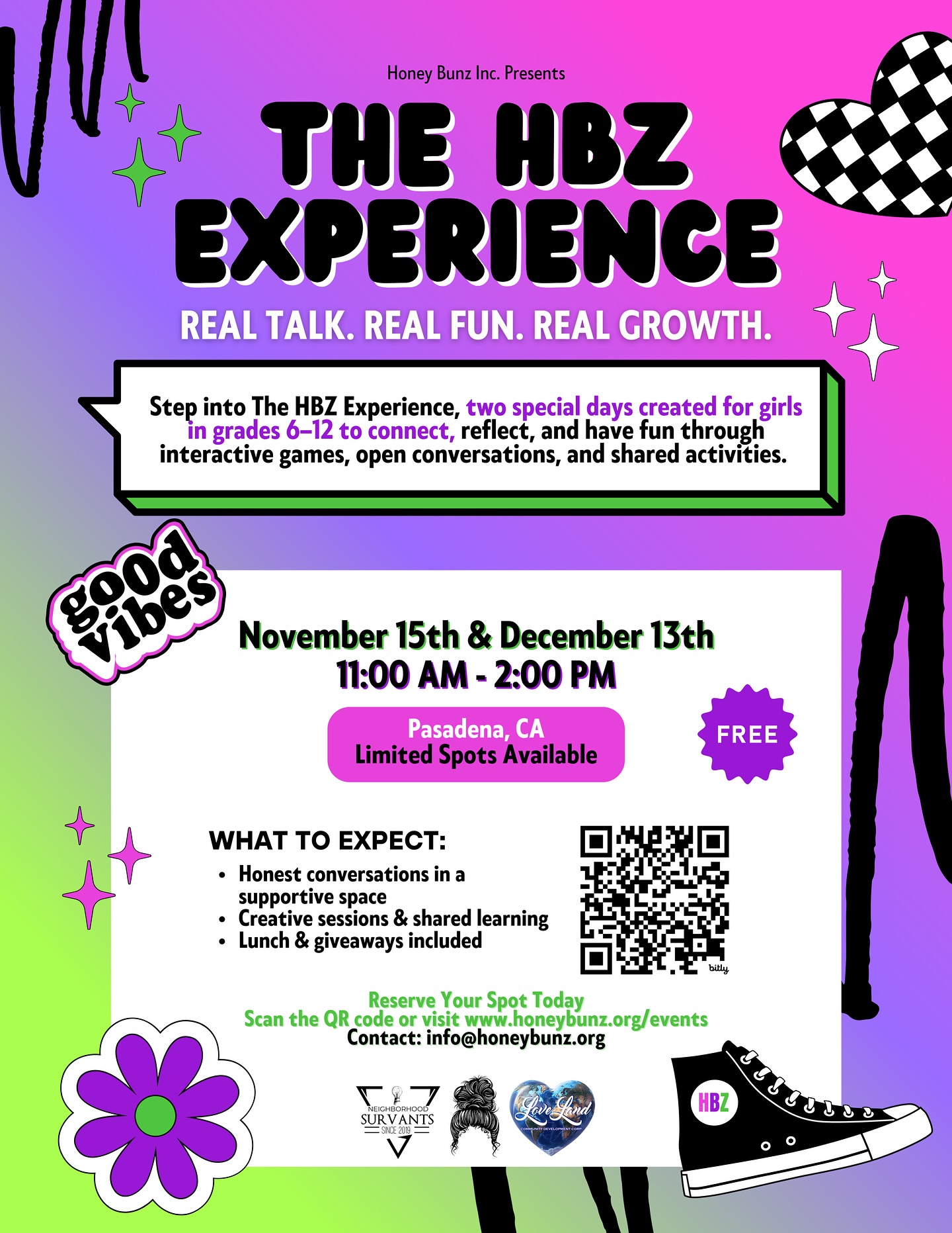 Step into The Honey Bunz (HBZ) Experience! Two unforgettable days of connection, creativity, and real talk for girls in grades 6th–12th. 🩷💜💚
🎟 Free | Space is limited
RSVP now → link in bio
In partnership with @loveland_cdc @neighborhoodsurvants
#HoneyBunz #HBZExperience #HBZ #LoveLandCDC #NeighborhoodSurvants