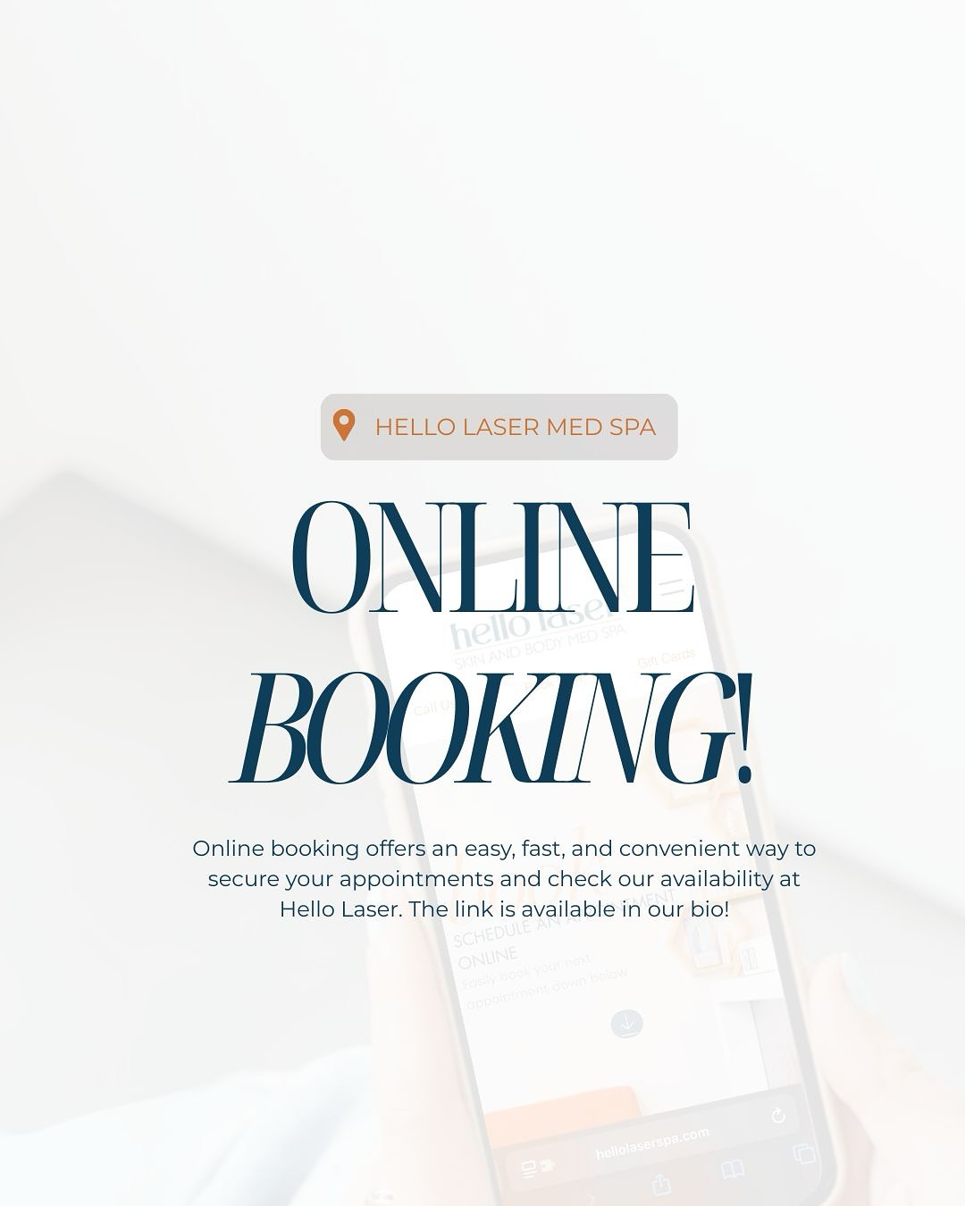 Skip the call, book online! 💫
It’s quick, easy, and the best way to snag your preferred time at Hello Laser.
Online booking lets you:
✨ Secure your appointment instantly
✨ Get a confirmation text two days before your visit
✨ See real-time availability based on technician schedules
Tap the link in our bio or visit hellolaserspa.com to schedule your next treatment!
#HelloLaser #LaserHairRemoval #MedSpa #ScottsdaleSpa #SmoothSkin #SkinGoals #OnlineBooking