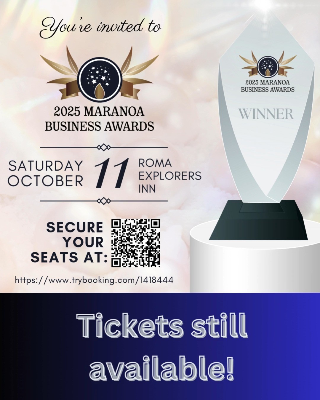 The countdown is on! ⏳
It’s not too late (Well it nearly is!) to secure your seat at the 2025 Maranoa Business Awards — Don’t miss this highlight of the year — book your tickets now!
https://www.trybooking.com/DCSHO