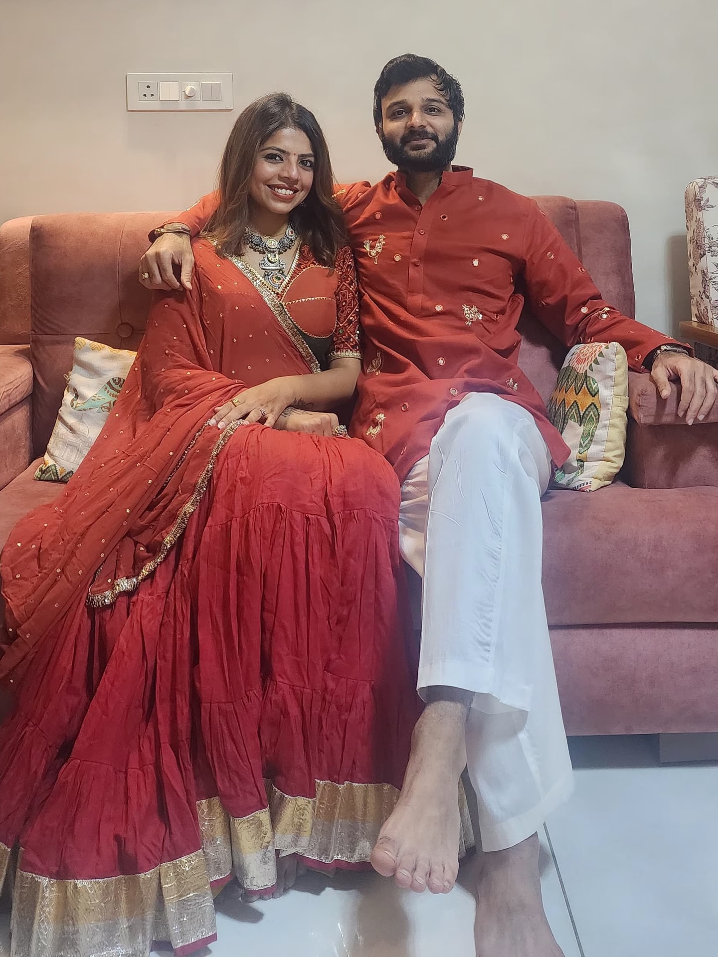 “When craftsmanship meets companionship — the founder in her custom chaniyacholi and her muse in a matching handwork kurta ❤️”
#MeeraCouture #FounderEdit #CoupleInCouture #HandworkHearts #LuxuryInTradition #CoutureLoveStory