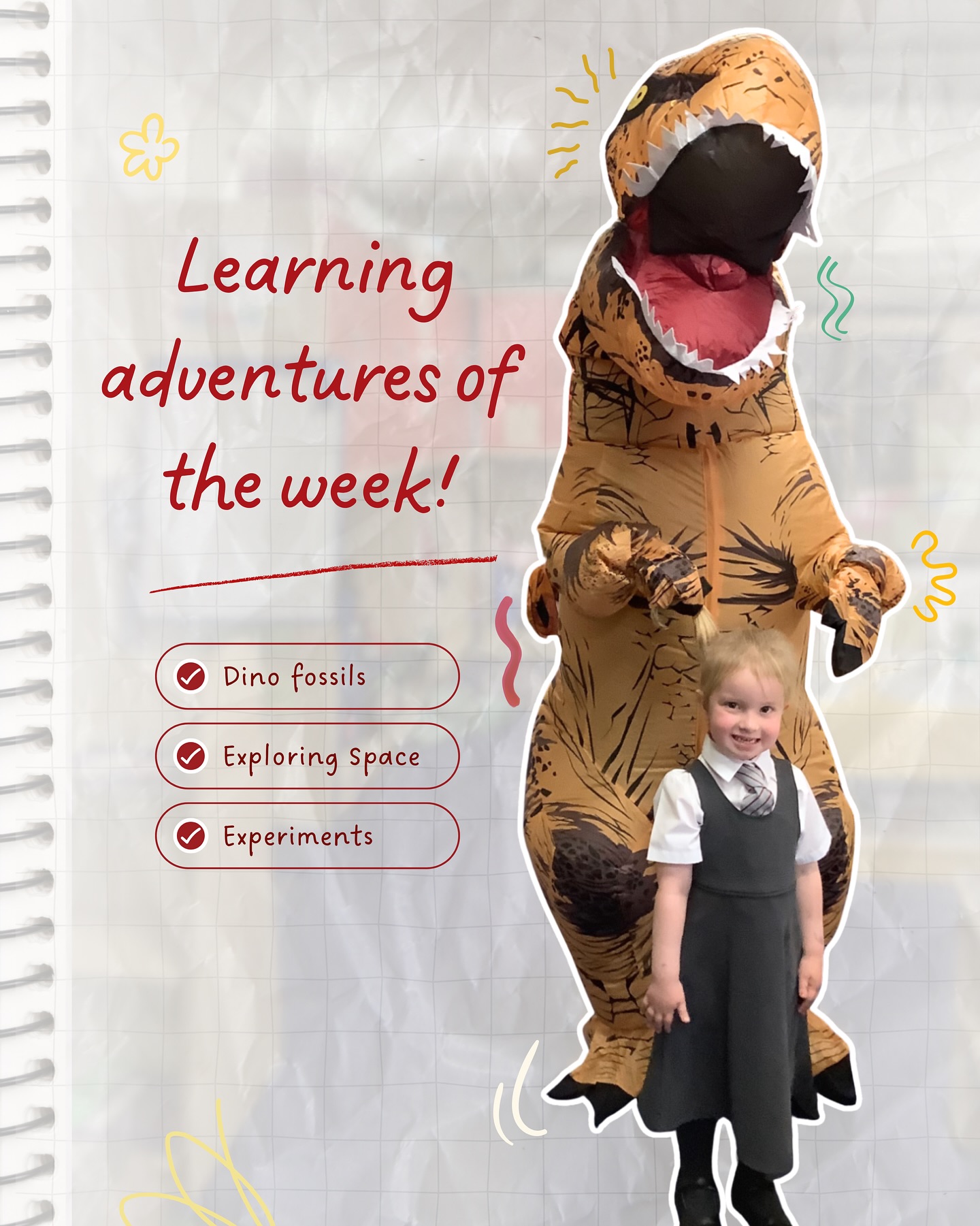From shapes to space, take a look at last weeks learning adventures! ✨
Nursery: Exploring shapes through our dino topic, spotting and comparing them in our environment!
Reception: Creating clay dino fossils and practising our new sounds. We even had a visit from Mrs Dinosaur! 🦖
Year 1: Using our five senses on a nature walk, next stop tasting!
Year 2: Learning how living things grow and change, we also reflected on our own achievements.
Year 3: Investigating rocks and soils with hands-on experiments.
Year 4: Discovering how sugar affects our teeth and the importance of keeping them healthy.
Year 5: Exploring Earth and Space, learning about planets, the sun and the moon.
Year 6: Preparing for their final week and fundraising for their end-of-year celebrations. Please see the thank you letter they have written for our parents and guardians on the final side.
We’re so proud of all our curious learners! 📚✨