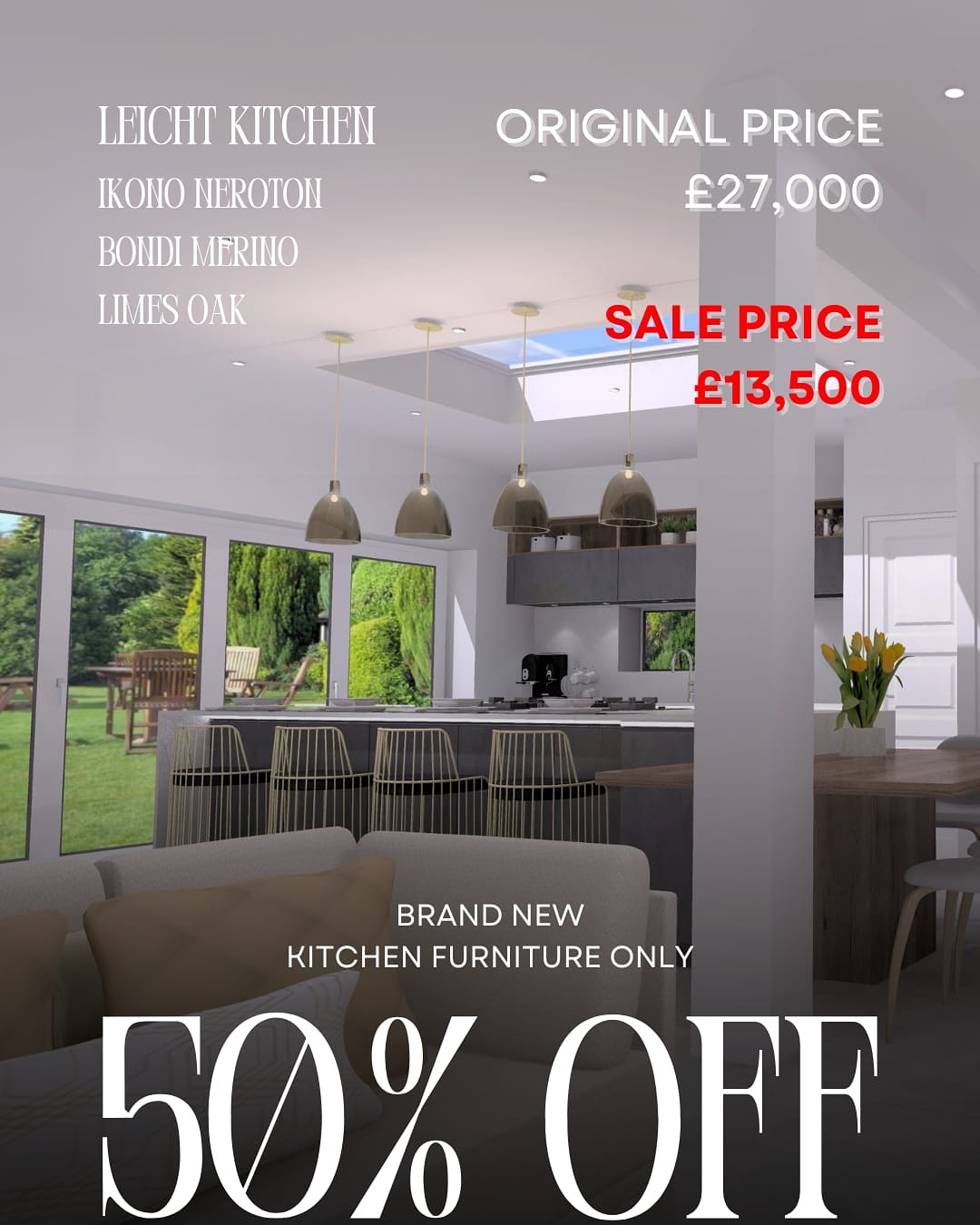 🔥 Brand New LEICHT Kitchen for Sale! 🔥
Still in original packaging — never used or installed 🙌
✨ Finishes:
• Ikono Neraton island & wall units
• Bondi Merino sink run & tall units
• Limes Oak open shelves & table
⚠️ Note: Some units have minor water damage — replacement parts available at extra cost.
💰 50% OFF!
Was £27,000, now only £13,500! 😍
A stunning mix of modern design & natural warmth — ready to elevate your home 🏡
📩 DM us for more info!
#sale #kitchen