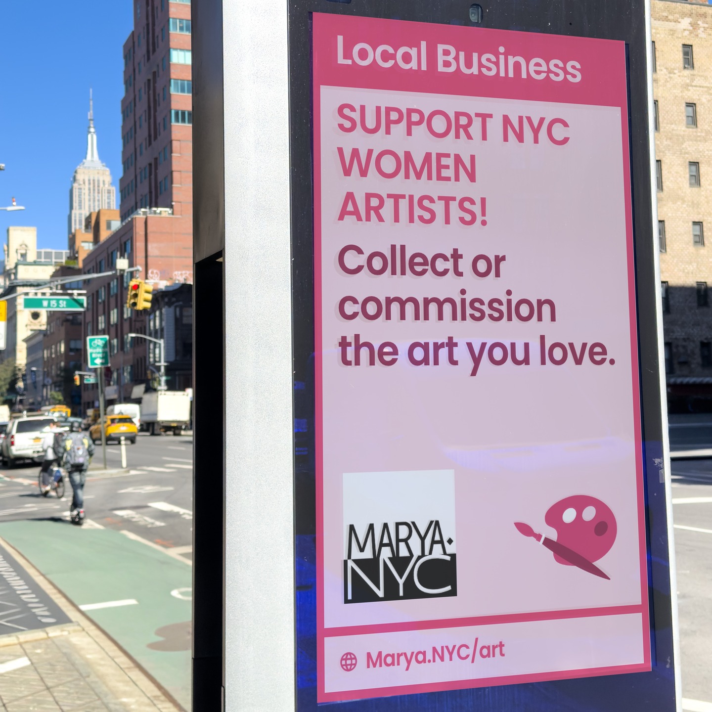 Check out the latest LinkNYC campaign displayed in Chelsea. It celebrates LinkNYC's "woman's month" theme.
Get in touch if you'd like to discuss a commission.
If you're interested in learning more about LinkNYC, feel free to get in touch.
#maryanyc #maryatriandafellos #linknyc #pubicart #commissionedart #digitalart