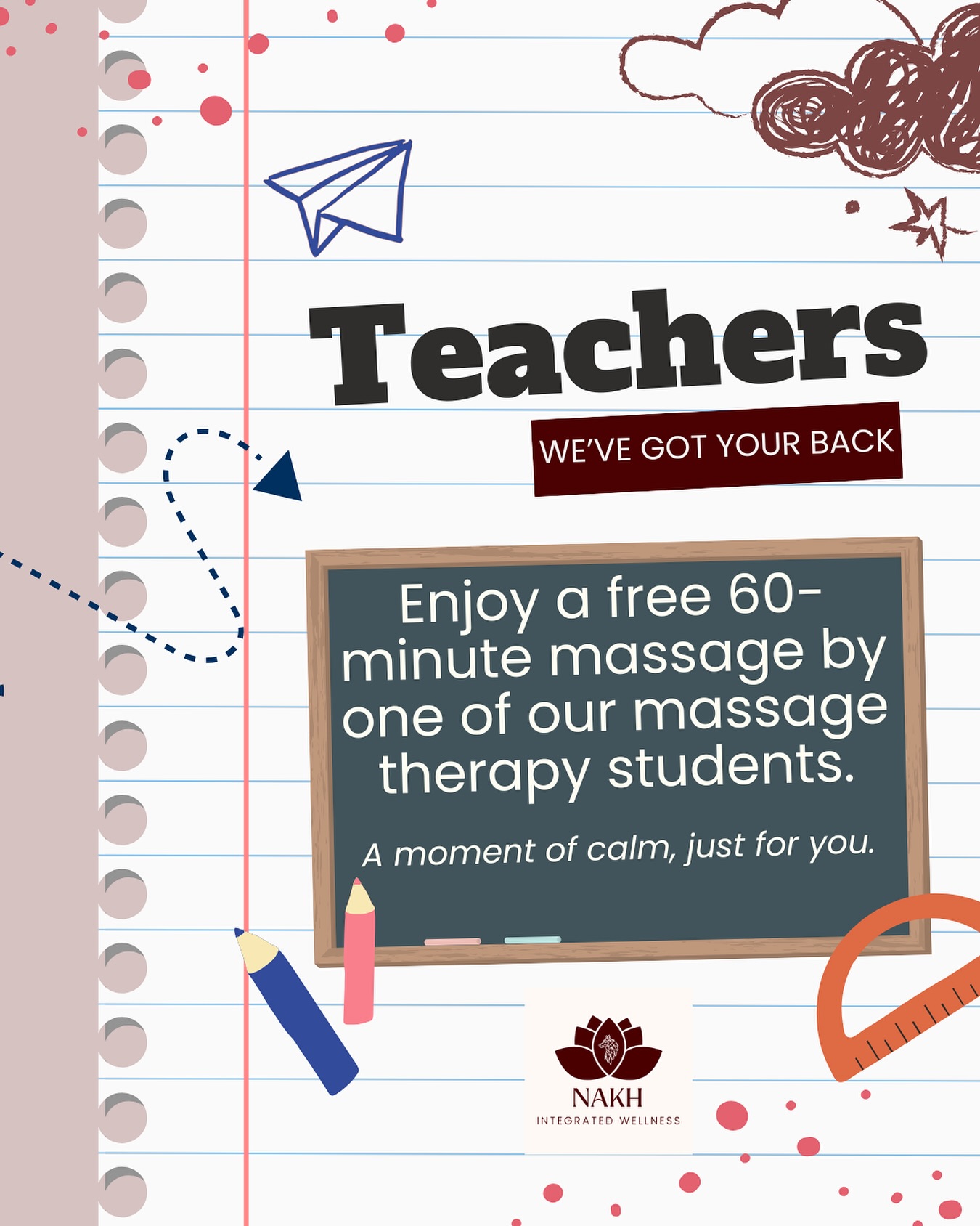To all the teachers showing strength and resilience-we’re offering you a moment of rest.
Our massage therapy students are providing complimentary 60 minute massages to teachers on strike.
Take this time to unwind, breathe, and be cared for. You’ve earned it