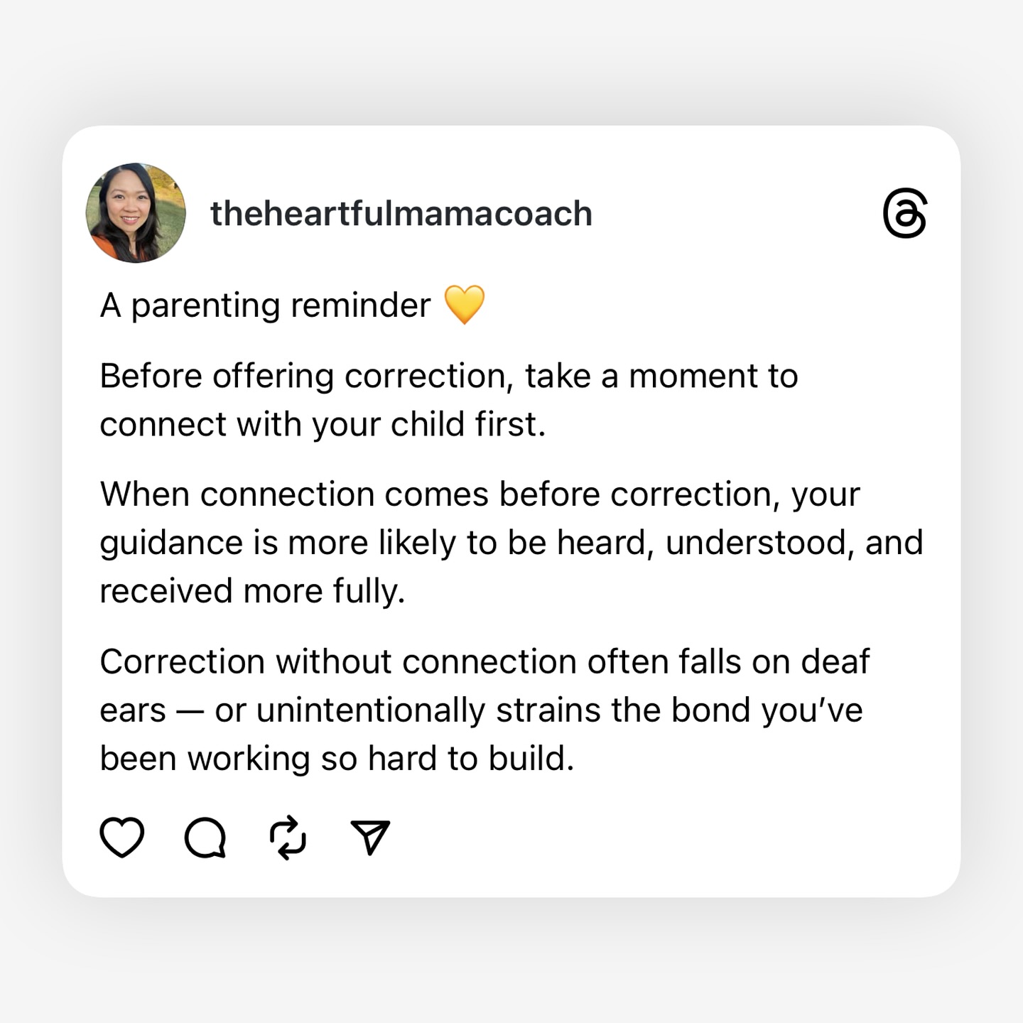 Connection first, correction second. ❤️
.
.
#parentingtips #raisingconnectedfamilies