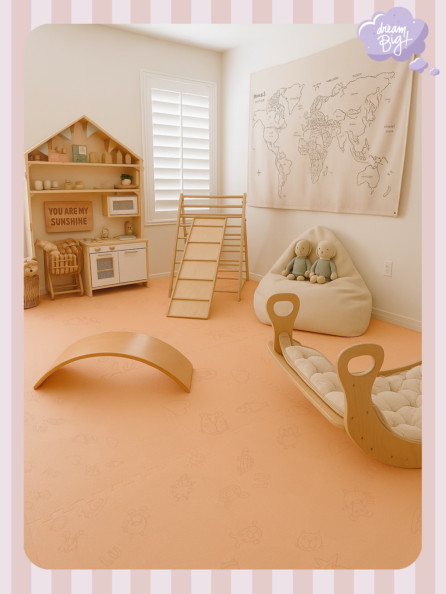Peach vibes only 🍑
Un espacio lleno de suavidad y calidez para dejar volar la imaginación.
#lubabymats #kidsinterior #peachdecor #inspiracioninfantil #playroomgoals