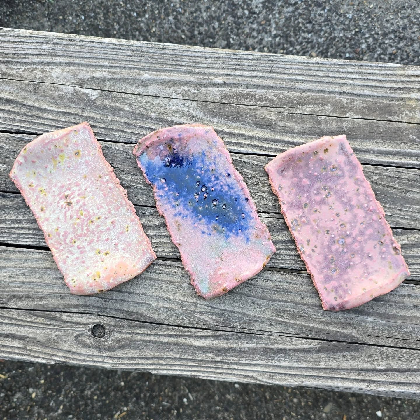 I've been playing with some slab designs. These are really hard to photograph. They are much nicer in person and are perfect for a dessert plate or perhaps some sushi.