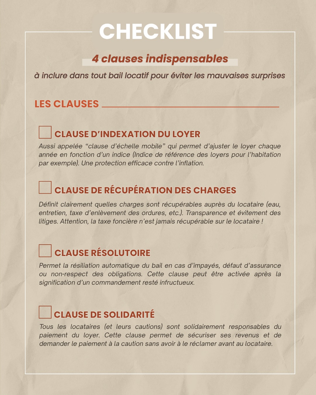 Vous louez un bien ou envisagez de le faire ? Voici 4 clauses ร ne jamais oublier dans votre bail locatif ! ๐
Beaucoup de propriรฉtaires signent un bail sans y inclure les clauses essentiellesโฆ Rรฉsultat : perte financiรจre, litige ou impossibilitรฉ dโagir rapidement en cas de problรจme ! ๐ฑ
Pour sรฉcuriser votre investissement, certaines clauses sont incontournables. Ces dispositions ne sont pas lร pour compliquer votre contrat mais pour vous protรฉger.
๐ฉ Notre cabinet LBCL Avocats vous accompagne pour rรฉdiger ou vรฉrifier votre bail et รฉviter les mauvaises surprises.
#LBCLAvocats #Droitimmobilier #Droit #Immobilier #Bail #Location #Loyer #Proprietaire #Locataire #Conseil #Juridique #Avocats #Caen #Paris #Normandie