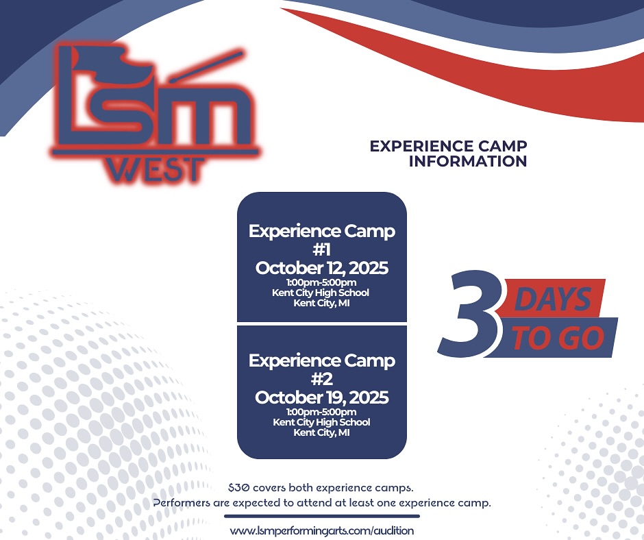 ⏳ Just 3 days left until the LSM West Experience Camp! ⏳
Come out, learn, and perform with some of the best. This is your chance to experience what LSM is all about.
🔥 Bonus: You can also audition at this camp for LSM World and take your performance to the next level.
✅ Register at lsmperformingarts.com/audition
✅ Or fill out the interest form at lsmperformingarts.com
(links in bio!)
#LSM #LSMwinds #WGI #WGIwinds #WGI2026 #WGIwinds2026 #PerformMAPA