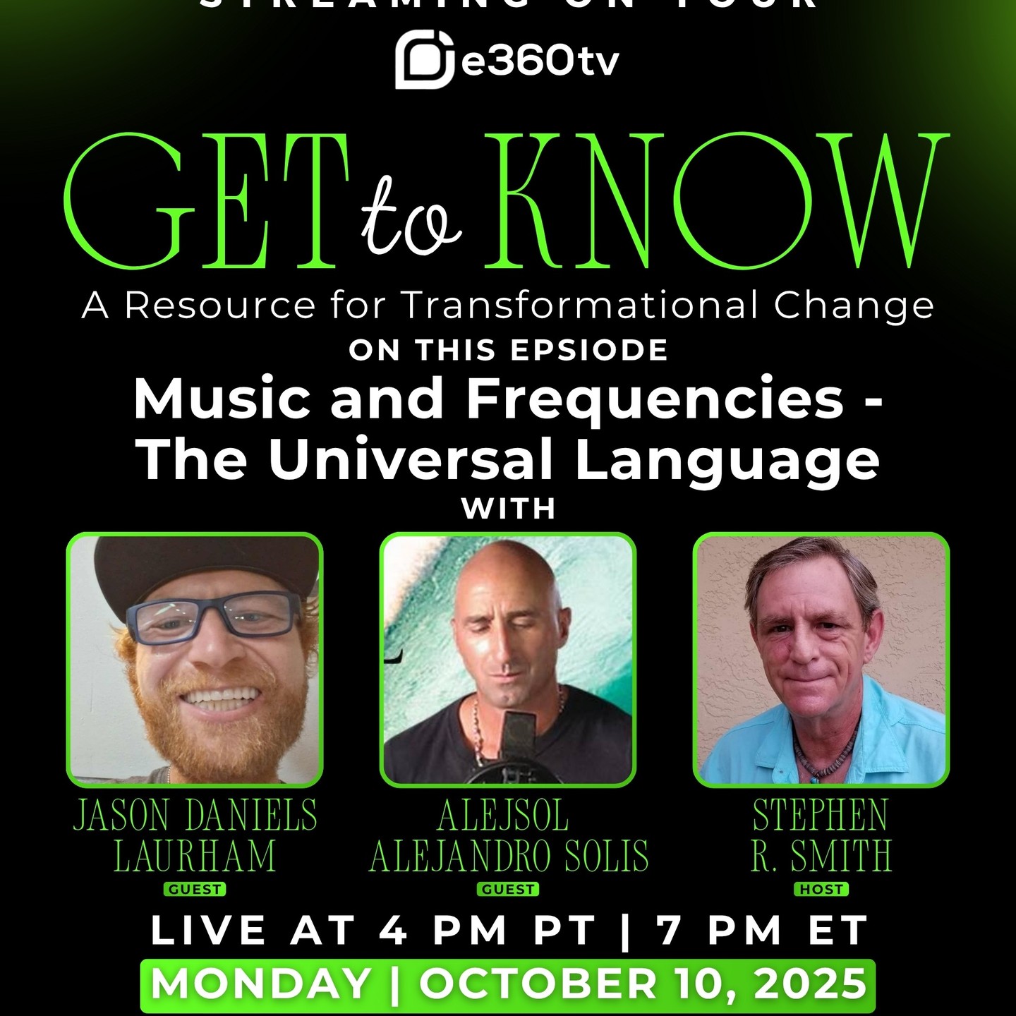 Music is measured in Hertz (Hz), and it's sound, organized in time and can be considered as Art, and it's a universal language. It's creative, and stimulates a mood that affects our mind, body, and soul. It contains rhythm, harmony, and melody. Music is transmitted in various frequencies up to 20,000 hertz, and this episode will focus on music, and how it affects our emotions.
Alejsol, which means light in the darkness. Derived from the bible, John 1:5, "the light is in the darkness and the darkness can never extinguish the light". This means good always wins, because you are the light in dark places. His story will show you how he overcame many challenges and became "The Artist of Life".
Jason Daniels Laurham faced challenge as well. Today, he's a great person to know and love. He's a Christian, a musician, smart and a bright light. He's been very successful, loves the Lord and wants to share his art of music with us.
An experience you don't want to miss, tune in on our discussion about how these gentlemen are changing the world. They will perform LIVE music, and share their wisdom with us. If you apply these principals to your journey, you will enjoy your every day life.
Stephen R Smith, is an Influential Leader in the self-improvement arena. The President and Founder of the Live with Nature Foundation Inc., a registered Florida 501(c)3 non-profit organization is located in Sarasota, Florida. His current project the "Get to Know" broadcast is an outreach of The LWN Foundation, and are Inspirational and Motivational interviews with Entrepreneurs and Business Owners that provide leadership and empower the viewer.
#gettoknow #leadership #stephenrsmith #thelwnfoundation #success #musicvideo #creative #transformationjourney #vision #community #nonprofit #successstories #communitysupport #volunteer #leadershipseries #leadership #gettoknowbroadcast