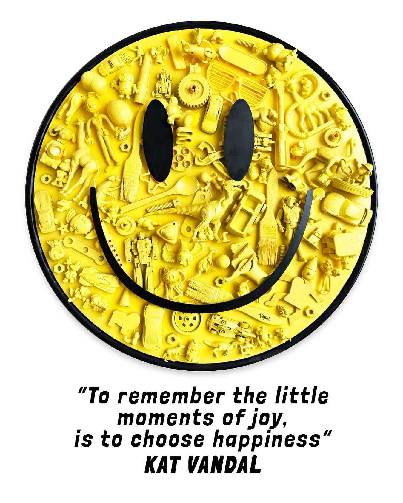 So, I wrote a quote 🙂 and yes I’m signing it 🤓
Something I feel strongly about and try to practice everyday.
I think it really embodies my art.
What do you think?
“Dopamine Rush” 60cm diameter is currently exhibited at @winkworthnw Haverstock Hill and available to acquire.
It can also be replicated as a commission with yours or your kids’ toys.
Commissions just reopened with current deliveries mid November.
It’s only me so get in touch if you want one before Christmas ☺️
#katvandal #happyquote #lifequote #thelittlemoments #choosehappiness #momentsofjoy #femaleartist #happyart #toyart #childhoodmemories