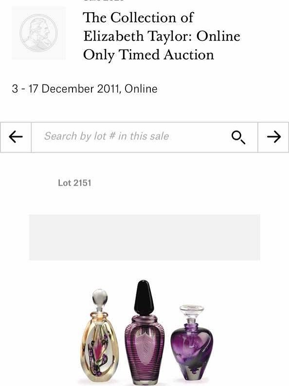 Christie’s auction of my violet perfume bottle from Elizabeth Taylor’s personal collection 💜✨