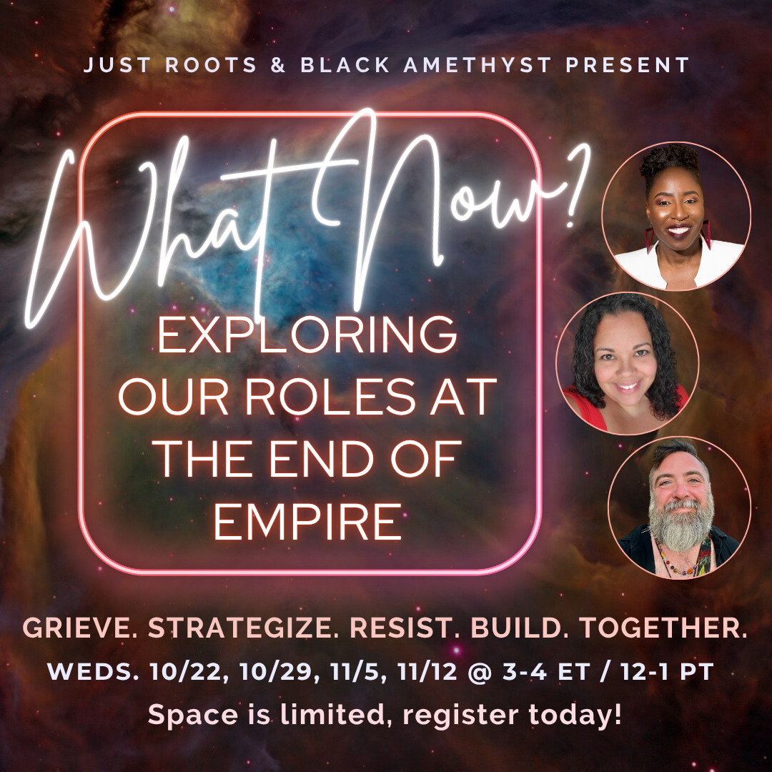 It feels like white supremacy and racial capitalism might be convulsing in their death throes, lashing out with a stranglehold before their demise. We are already and will continue to experience a lot of change, harm, and ineffable loss as this happens. How do we show up with strategy, care, and vision in this moment on the Clock of the World?
Join our upcoming 4-part webinar series to explore the roles we can play in these turbulent times: blocking harm, bridging divides, building liberatory futures, and grieving what is being lost along the way. Guided by three anti-racism and equity consultants with 50+ years of combined experience, you’ll reflect on your own calling, learn practical strategies, and join a community of people committed to navigating endings while making way for what comes next 🌱
Link to register in our bio.