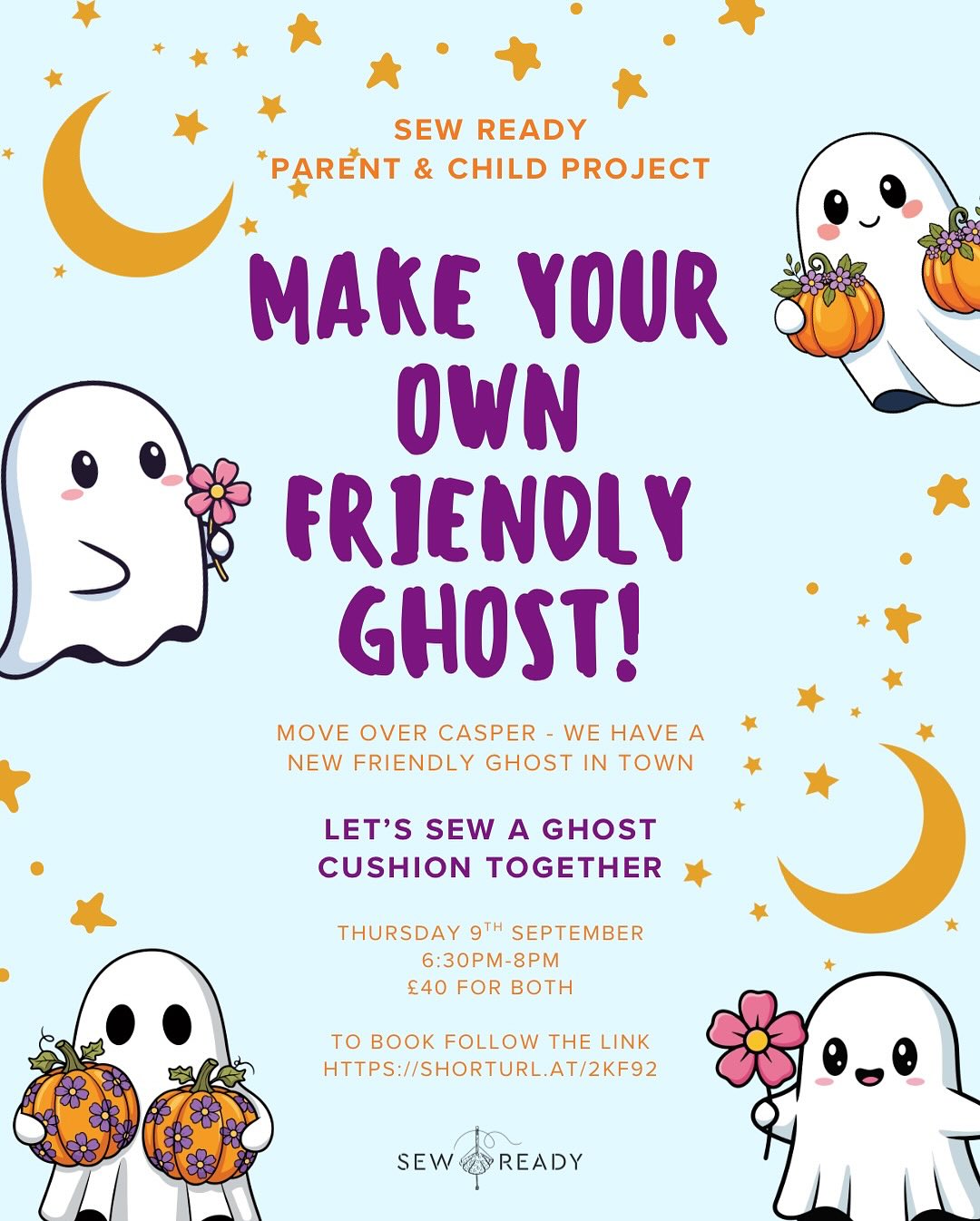 It’s Spooky Season 👻
Come along this Thursday night to our seasonal Parent & Child Sewing Class at Sew Ready. Together you and your little one will create a cute ghost cushion to admire all autumn. A cosy keepsake to cherish while you learn how to sew.
Spaces are limited, so book now to secure your spot and start a new hobby together!
To sign up follow the link below:
https://shorturl.at/2KF92
- - -
#sewready #halloween #sewingmachine #funlearning #letssew #memories #familytime #newskills