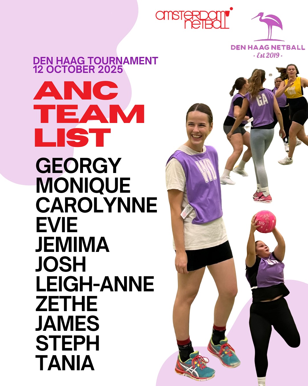 Watch out for the ANC team at @thehaguenetball tournament this Sunday! They were looking fierce and fabulous on court last night training together as part of our SUPER League ❤️💜❤️