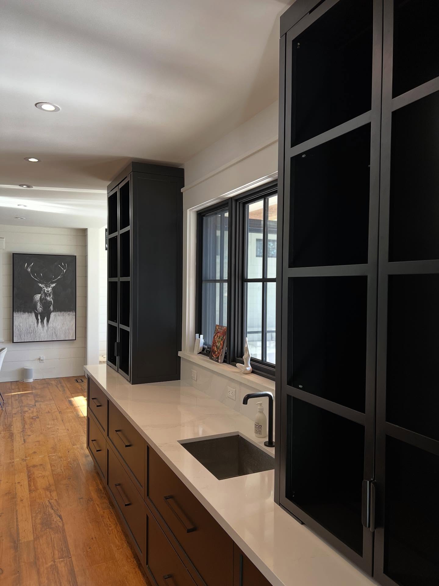 Steel kitchen cabinets installed today just in time for thanksgiving. @southgatecabinets to follow behind and install some Reeded glass. These came out beautifully!