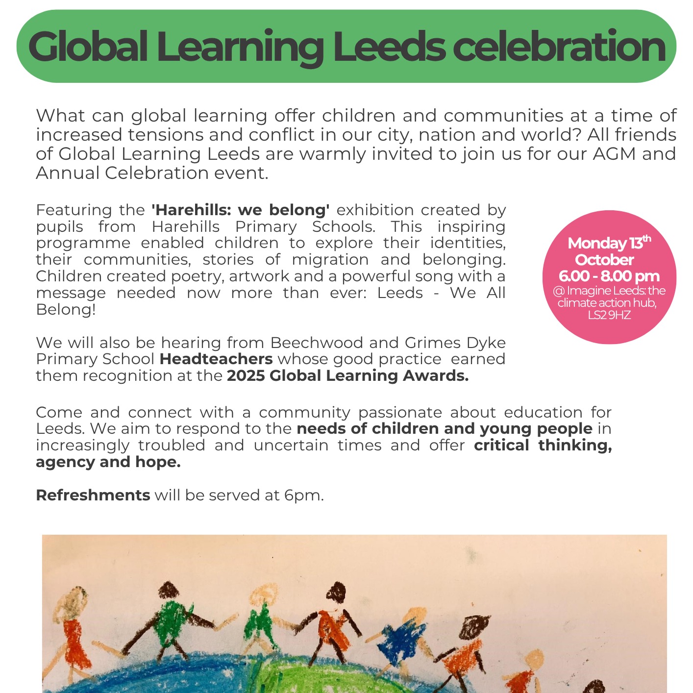 Want to hear inspiring stories about young people in Leeds (and beyond) working to make the world a better place?
Come along to @global.learning.leeds celebration this Monday, October 13th, starting 6pm at Imagine Leeds (9 Blenheim Terrace, LS2 9HZ).
This event is FREE - if you or anyone you know is interested in climate action, climate education for young people, or climate communications (there will be a film screening from @ilziliana) then come along!
#leeds #climatechange #climateaction #youth #activism #film #learning #education #globallearning