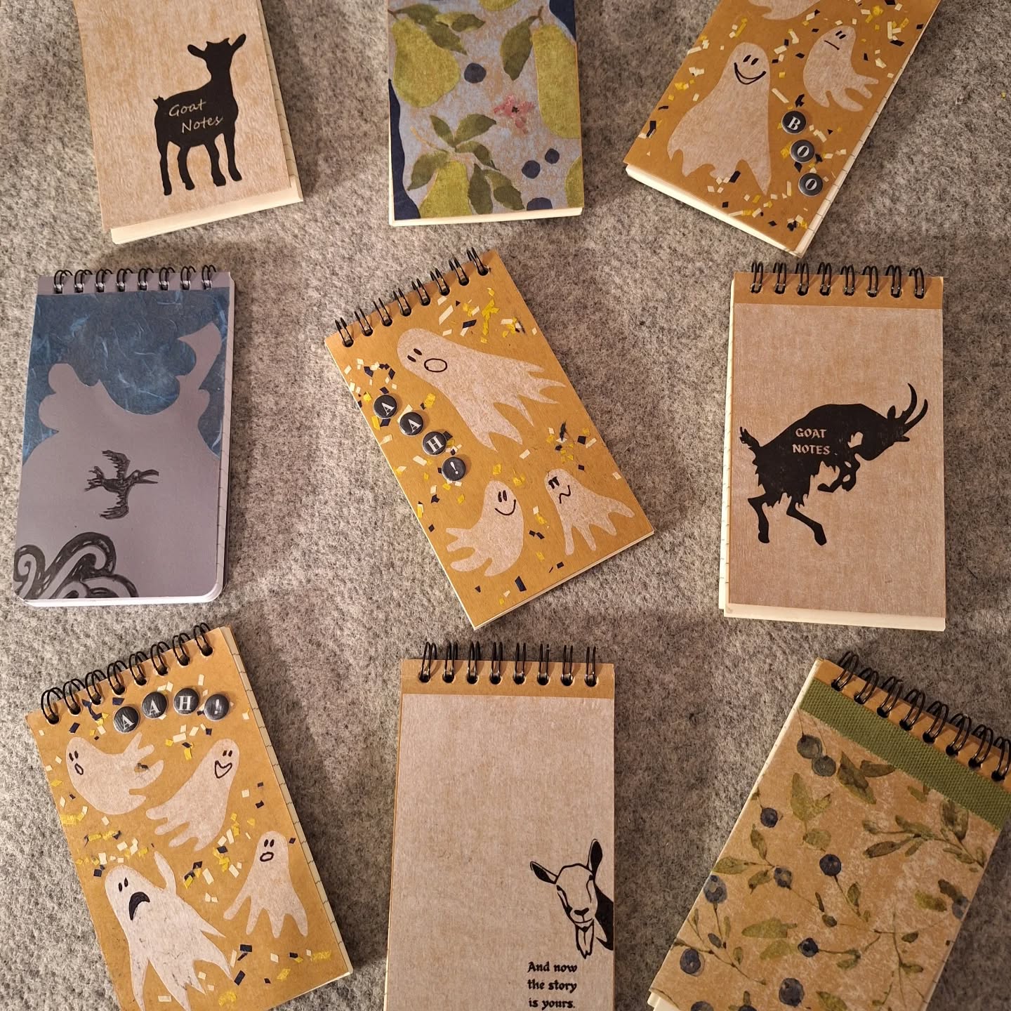 A few of my mini-notebook designs for Open Creamery Day market @pumpkinvinefamilyfarm this Sunday, 11-3!