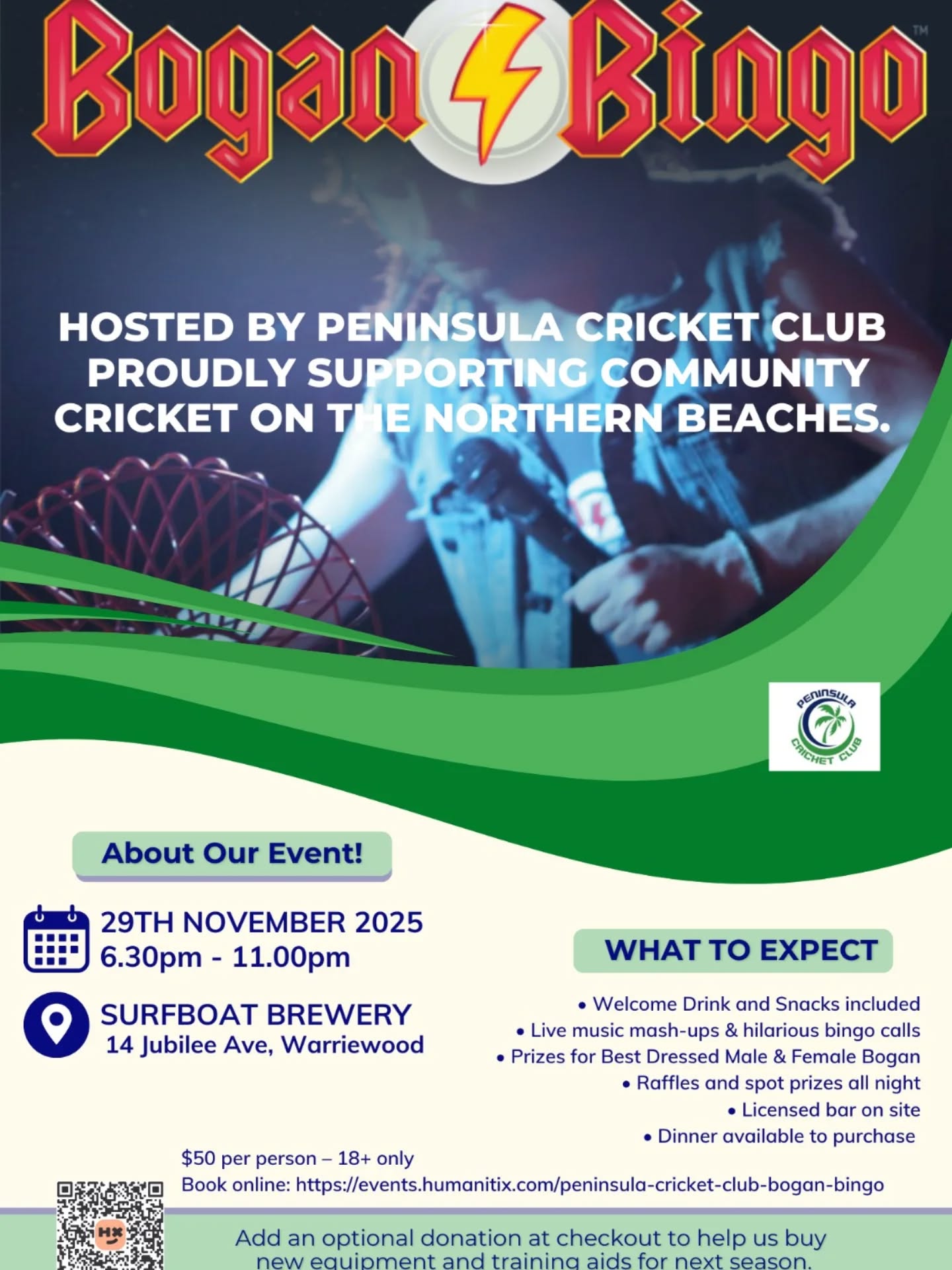 Our first social night of the season is coming up.
This promises to be heaps of fun.
Get your tickets at https://events.humanitix.com/peninsula-cricket-club-bogan-bingo
Don't miss out.
Tickets selling fast