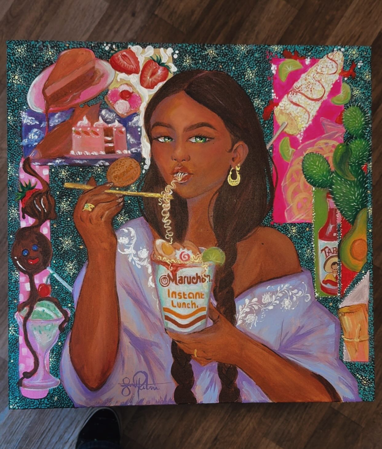 Art exhibition “EAT”
@sanbenitoarts_
Enjoyed creating this one..I allowed myself to just go “chaotic” with the idea and do everything I had in mind rather than sticking to one thing. I have so many little details I enjoy about it.
Loved the art exhibition I went with my brother, so many yummy art pieces!
“Comerte a besos”
20x20 Acrylic
#art #comida #arte #maruchan #ramen #eat #foodart #eating #artexhibition #artshow