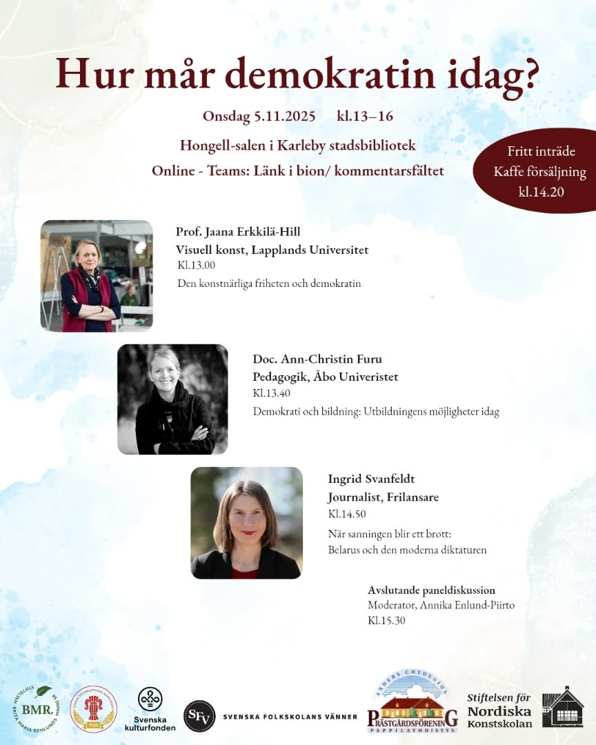 Välkomna på seminarium i demokratins tecken under svenska veckan 🤗
🔗Länken till teams publiceras lite senare i bion och på stifelsen-nks.fi