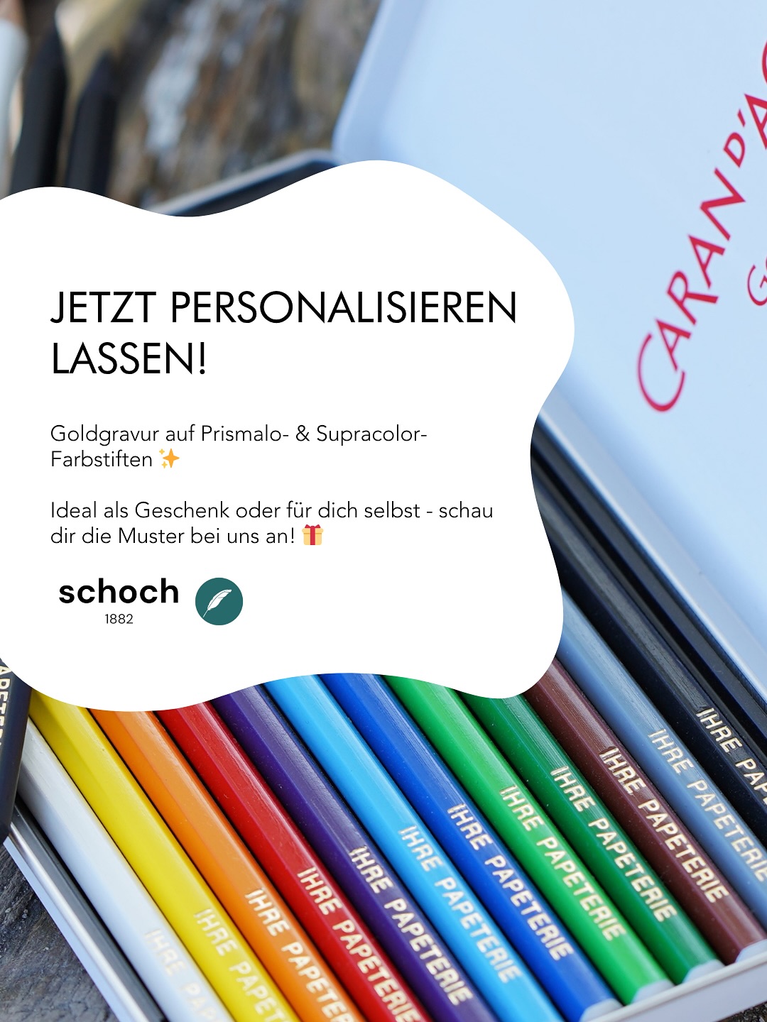 ✨ Goldgravur auf Prismalo- & Supracolor-Farbstiften ✨
Mach deine Farbstifte so einzigartig wie du selbst – mit einer edlen Gravur in Gold!
🎁 Perfekt als persönliches Geschenk oder für deine eigene Sammlung.
So funktioniert’s:
1️⃣ In der Papeterie Wunsch-Schachtel auswählen
2️⃣ Wir lassen sie mit deiner Gravur bedrucken
3️⃣ Du wirst informiert, sobald deine Stifte abholbereit sind!
#PapeterieSchoch #Winterthur #FarbstifteMitGravur #Prismalo #Supracolor #CaranDAche #Personalisieren #Goldgravur #Geschenkidee #PapeterieLiebe