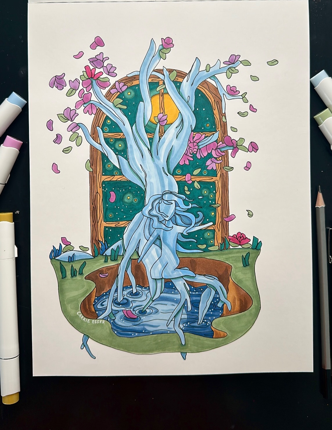 titled: “her” … what does this make you think of or how does it make you feel?
<<from yesterday>>
it’s been a drawing kind of day
started with working on a tattoo commission piece and then flowed into this one
it was raining outside so i grabbed my markers, headed onto the balcony and immersed into this drawing i started a few days ago
3 hours in as i write this
it feels really good to just move with a piece
i didn’t use any references or anything for this one, all straight from me (really from the universe as i see it)
this full moon took a toll on me, so spending time with a creation like this feels soo good
#alcoholmarkers #alcoholmarkerart