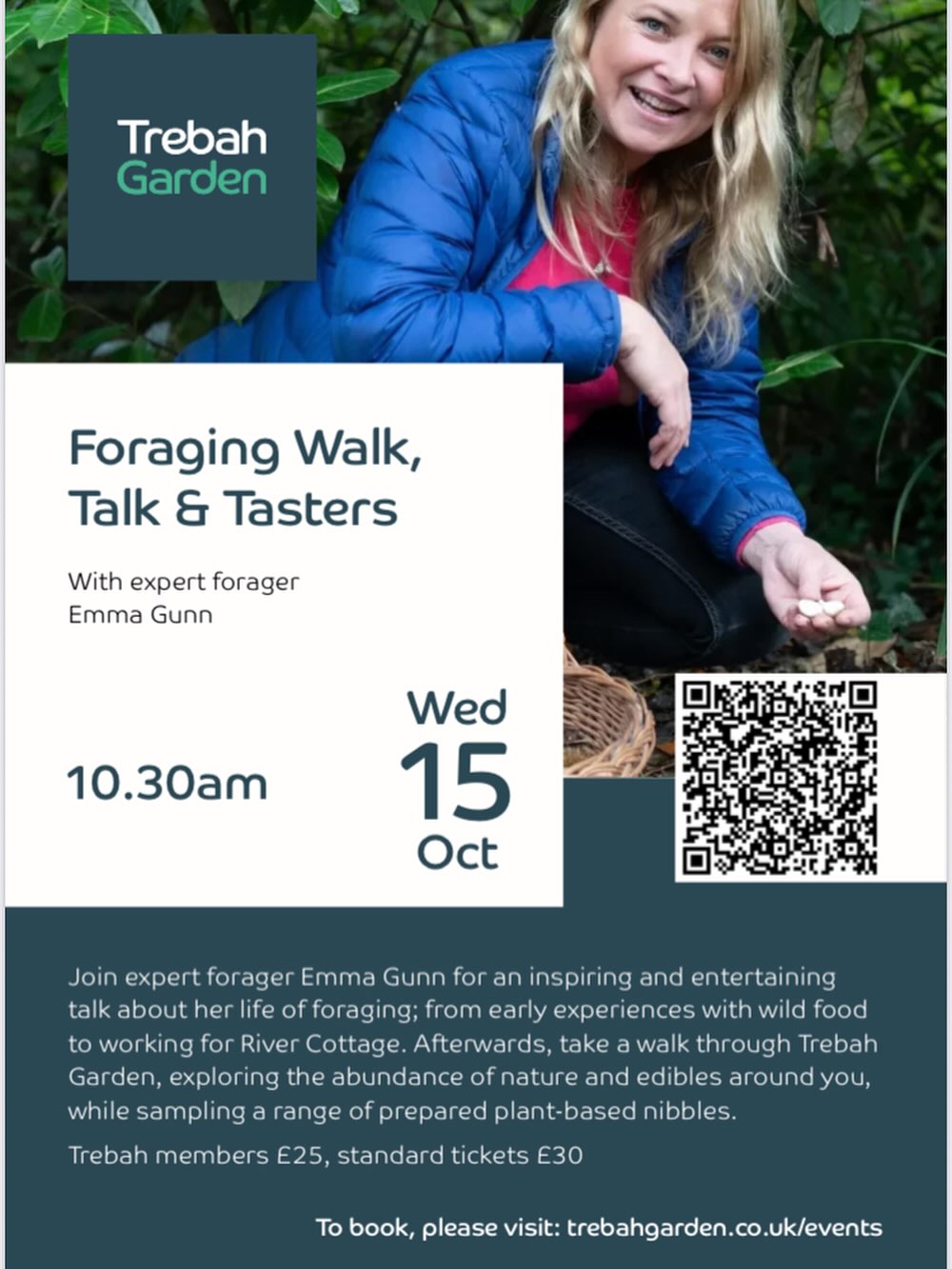 I’m very excited to have been asked to give a talk @trebahgardencornwall @trebahevents on my life in horticulture! Happening next week on Wednesday, follow the link and visit Trebah’s website to book on, or try the QR code.
My talk begins near the visitor centre, then we will meander through the garden, stopping to look at edible species, tasting foraged nibbles and ending the walk on the beach!
I hope you can join me 🌱💚
#foraging #foragedfood #talk #horticulture #plants #trebahgardens #cornwall #foragingwalk #courses #wildfood #whatsonincornwall #southwest #loveplants #getoutside