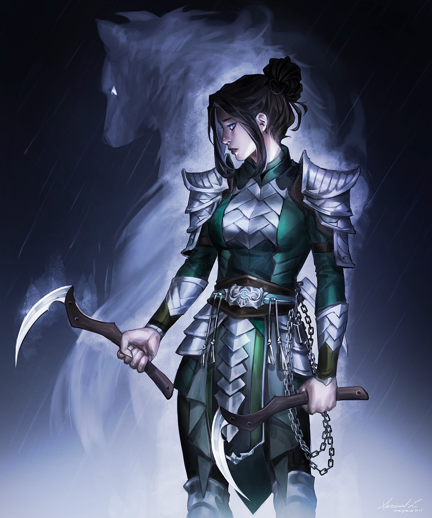 ✦ ⎯ 𝘓𝘪𝘯𝘩𝘶𝘢 . Character Commission for Jolina 🐺
I’m entering a phase of relishing every detail in a piece and embracing detail in a newer, healthier way. This was a great refresher, returning to my more semirealism roots 🌲
#charactercommission #characterdesign #fantasyartist #werewolf #wolfart