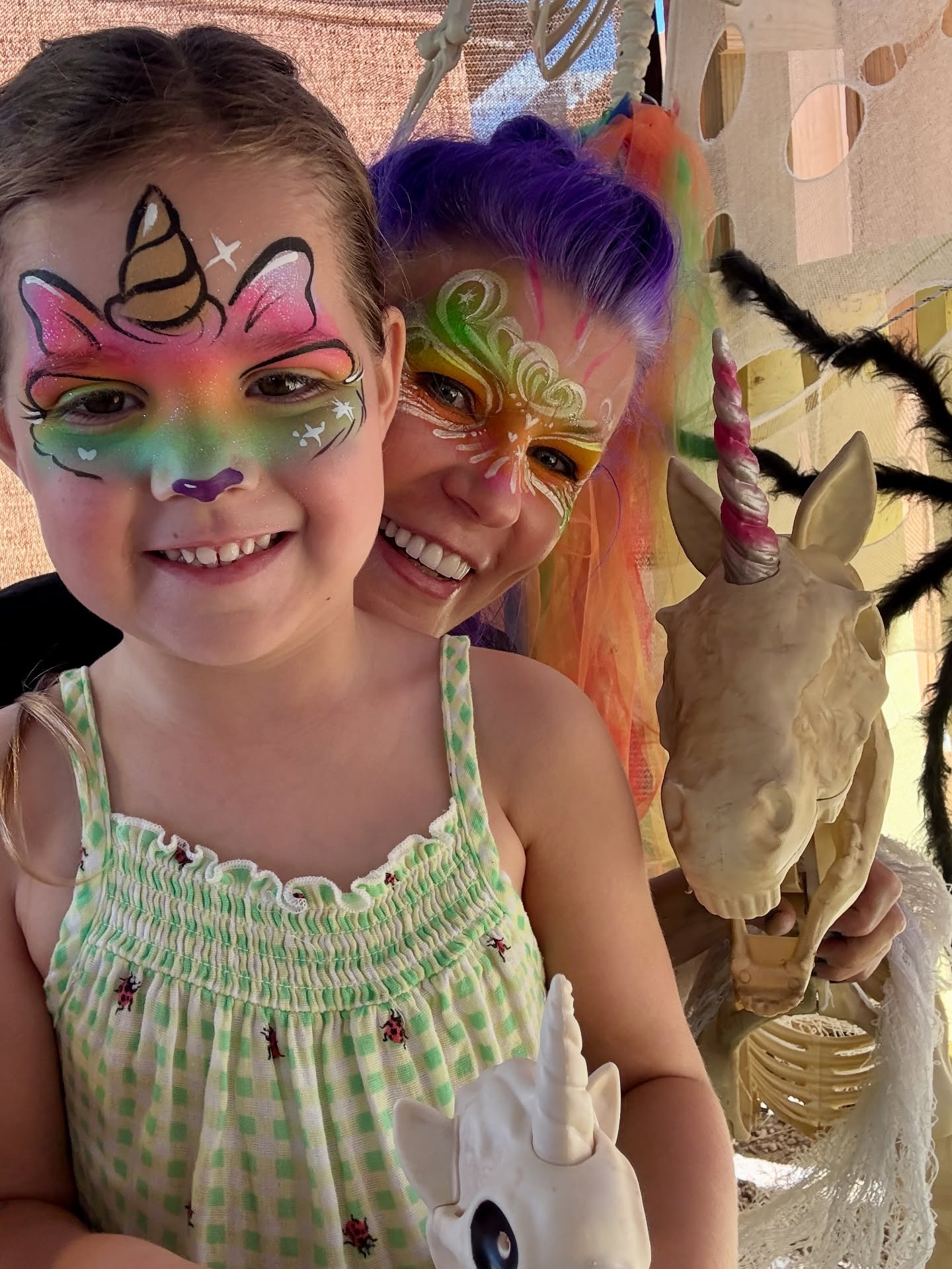 We were both showing off our skeleton unicorns…after she was painted as a unicorn. 🦄