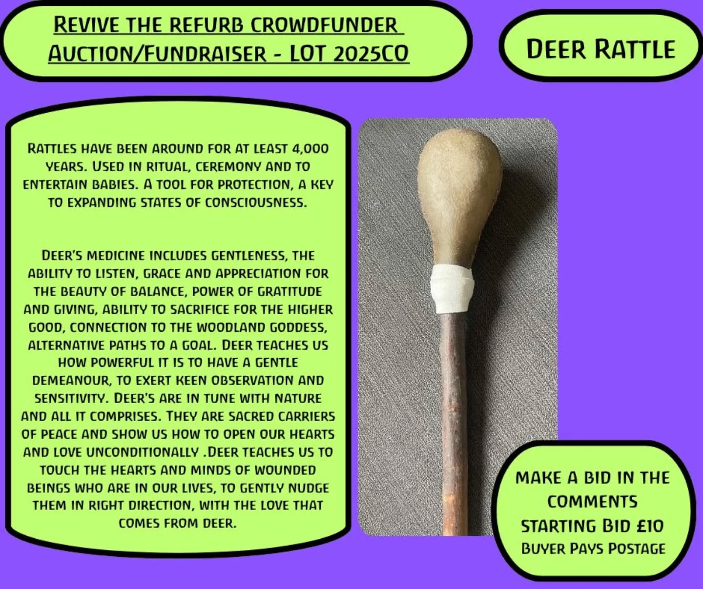 Check out our Snapdragons Auction & Raffle 2025 group over on Facebook for some amazing fundraiser items.
This beauty is a deer rattle made by the wonderful @rachael__crow
Thank you so much to all those supporting our current crowdfunder, whether that be by donating financially, donating items to auction or as pledge rewards, by spreading the word, or a combination of the 3! Thank-you!