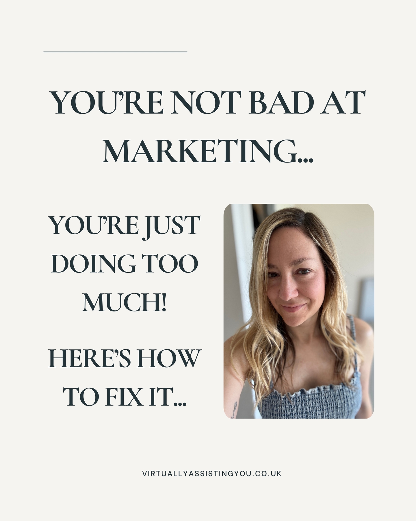 You’re not bad at marketing 👉🏼 you’re just doing too much!
Here’s how to fix it...
Most small business owners aren’t struggling because they don’t know what to do.
They’re struggling because they’re trying to do everything else too!
Client work.
Admin.
Family.
Life.
And somewhere in between they’re supposed to:
📝 write captions
🎨 design graphics
📅 post consistently
😩 Cue late night Canva sessions, half finished posts and that dreaded tumbleweed moment after you finally hit publish.
Sound familiar?
Here’s what I see happening again and again...
❌ Posting only when inspiration strikes
❌ Writing captions that don’t sound like you
❌ Spending hours scrolling for ideas that never quite fit
It’s not that you’re bad at social media, you’re just busy running a business.
That’s exactly why I created The Content Kickstart 🎉
A done-for-you content bundle that gives you 30 days of content, ready to post, in just 21 days.
Because:
✨ Your time is precious
✨ Your message deserves to be seen
✨ And showing up online shouldn’t feel like a full time job
With The Content Kickstart you’ll:
💥 Post consistently without burning out
💥 Save 30+ hours a month on content creation
💥 Save £1,000+ per month on a social media manager
💥 Feel confident knowing your content is on-brand and ready to go
If you’re tired of feeling stuck, inconsistent, and overwhelmed by social media, this is for you 💕
Let’s make your online presence feel simple, strategic and stress free ✌🏼
Comment KICK for more info!
#TheContentKickstart #SocialMediaSupport #SmallBusinessHelp #DoneForYouContent #BusinessGrowth #SocialMediaMadeEasy #follow