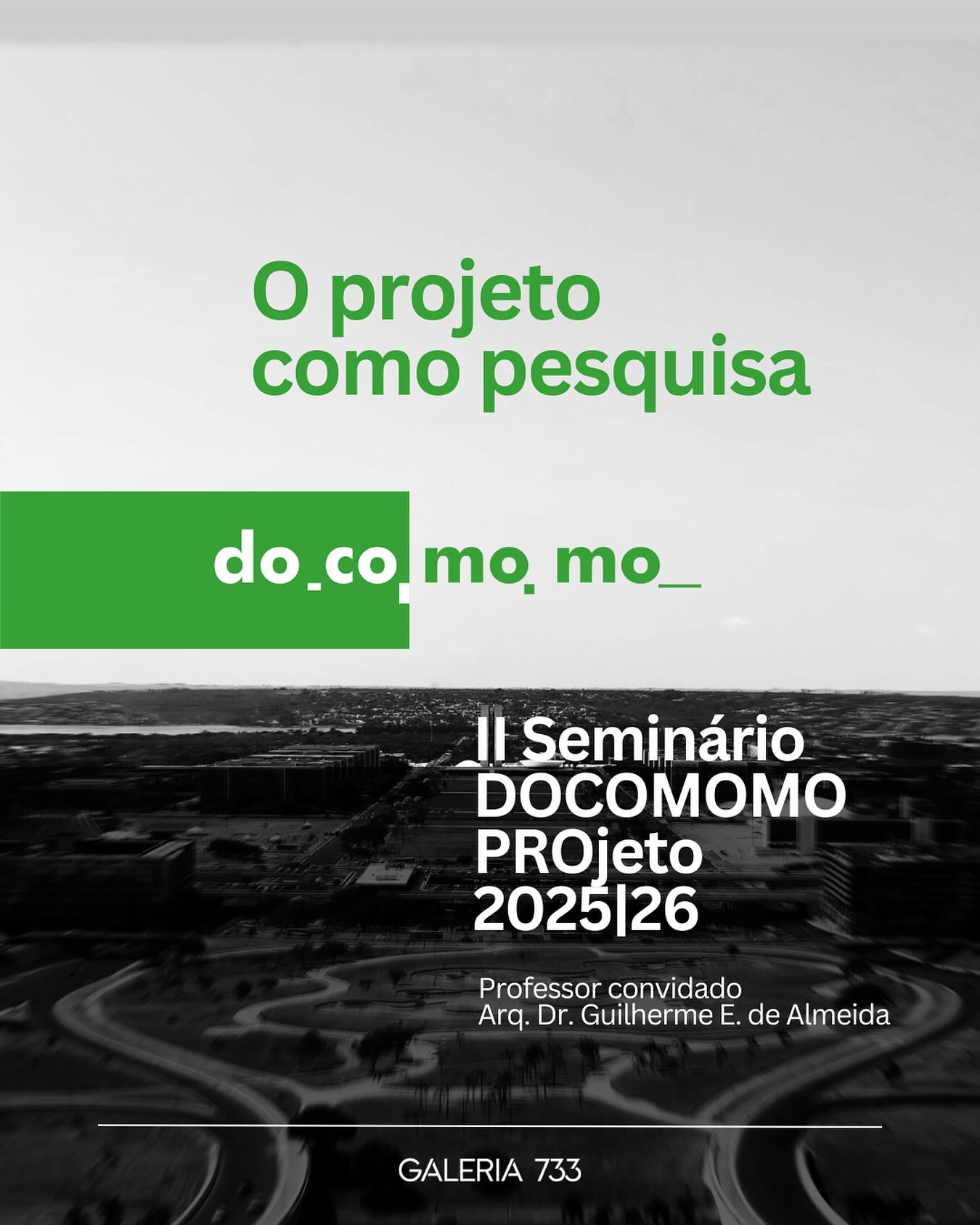 O arquiteto Guilherme de Almeida da @galeria_733 participará como convidado do II Seminário DOCOMOMO PROjeto – UFRGS, Porto Alegre, 2025–2026, evento relacionado ao XVI Seminário @docomomobrasil | “O futuro do passado: arquitetura moderna, viva e urbana“.
Organizado pelo DOCOMOMO Sul como Atividade de Extensão Universitária da Faculdade de Arquitetura da Universidade Federal do Rio Grande do Sul com apoio do PROPAR/UFRGS, o evento objetiva promover exercício de projeto investigativo, na forma de ateliê colaborativo, entre seis equipes de trabalho distribuídas em abordagens distintas da mesma temática, através da troca de informações e experiencias e compartilhamento dos resultados, caracterizando assim a estrutura de um seminário de cunho prático.
No intuito de aproximar a academia com a prática profissional, além de representantes da própria instituição – professores Carlos Eduardo Dias Comas, Edson Mahfuz e Sergio Marques –, foram convidados a participar arquitetos atuantes com experiência acadêmica, representando os escritórios @solssarquitetura, @sauermartins e @galeria_733.
A equipe de estudantes liderada pelo arquiteto Guilherme Essvein de Almeida desenvolverá o projeto de uma edificação nova em cidade Moderna, mais especificamente uma “Casa estrangeira em Brasília”, tema que tem relação com suas pesquisas de mestrado e doutorado.
#arquitetura #arquitetosbrasileiros #ufrgs #docomomo
@proparufrgs @faufrgs @carloseduardocomas @sergio.marques @edsonmahfuz @patriciafnerbas @elisatoschimartins