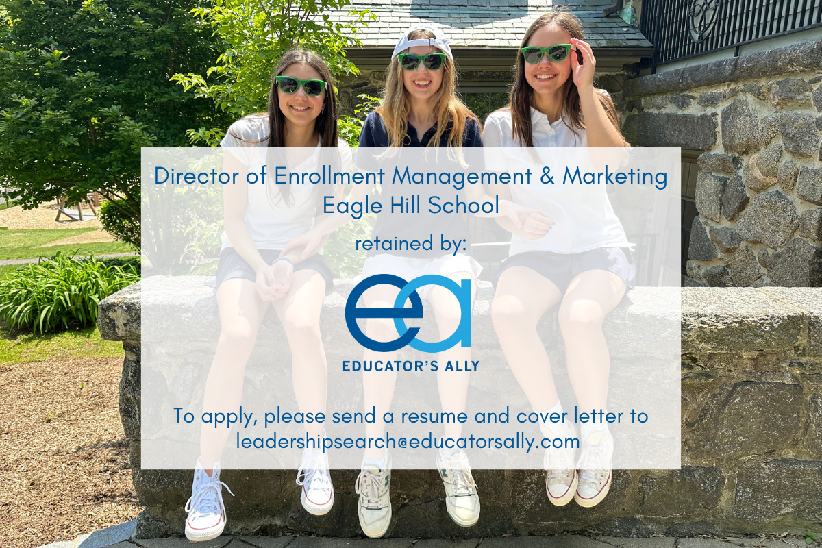 Educator's Ally is excited to be partnering with @eaglehillschool to identify their new Director of Enrollment Management & Marketing. To apply, please send your resume and cover letter to leadershipsearch@educatorsally.com. To view the full job description and apply click the link in bio.
.
.
.
#eaglehillschool #directorofenrollmentmanagementandmarketing #enrollmentjobs #admissionsjobs #retainedsearch #jobsearch #teacher #teacherjobs #teaching #teachingjobs #education #educatorsally