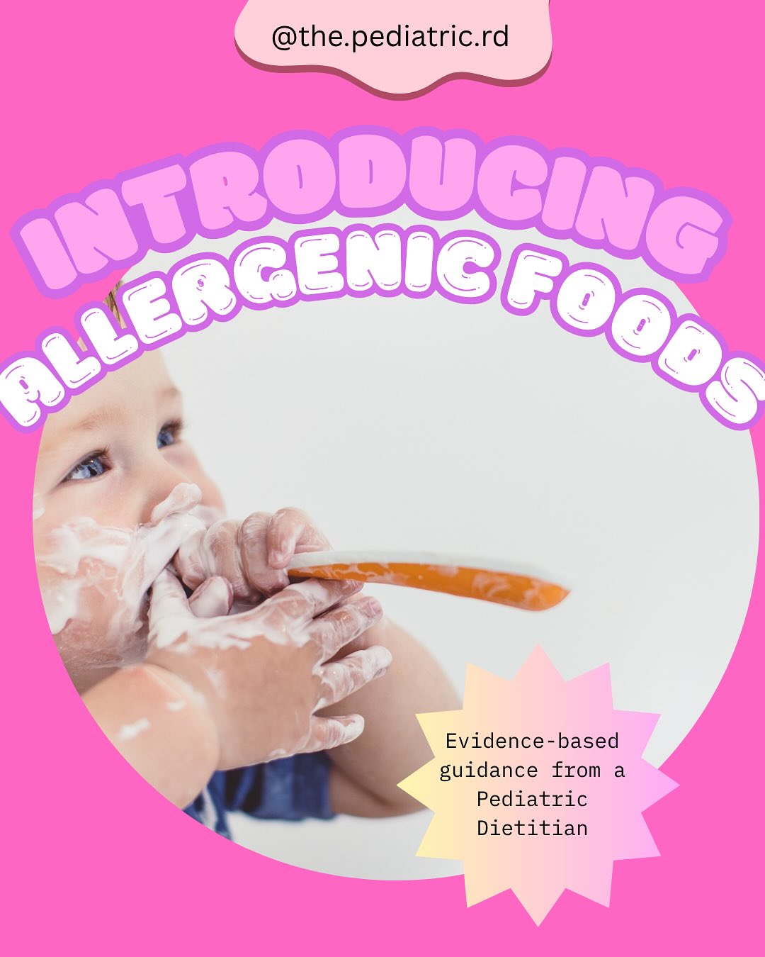 Introducing allergenic foods early can actually help reduce the risk of developing food allergies later on. Current guidelines recommend starting common allergens around 4–6 months once your baby is developmentally ready for solids. Offer one allergen at a time, start with a small amount, and wait 2–3 days before introducing another. Continue offering these foods regularly to maintain tolerance.
Babies with moderate to severe eczema or an existing food allergy may need a more individualized approach—consult your pediatrician or pediatric dietitian before starting.
Every baby is unique. Always follow your healthcare provider’s guidance for your child’s specific needs.
#thepediatricrd
#pediatricdietitian #babyallergies #introducingsolids #babyledweaning #infantnutrition #startingbabyonfoods #foodallergyawareness #peanutintroduction #babynutrition #earlyfeeding #solidstarts #firstfoods #babyeats #pediatricnutrition #momnutritiontips #rdapproved #feedingbaby #allergysafefoods