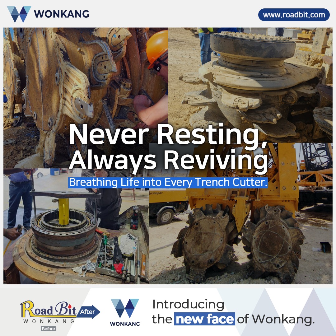 Never Resting, Always Reviving.
Breathing Life into Every Trench Cutter.
www.roadbit.com
#Diaphragmwall #Slurrywall #trenchcutter #BC30 #BC32 #BC35 #BC40 #cutterteeth #gearbox #mudpump #korea #wonkang #roadbit #cuttingwheel #BCF10 #BCF9 #spareparts #Mechanicalseals #Damper #Gearing #Complete #Assembly #roadheader #pick #tunneling #1500mm #bearing