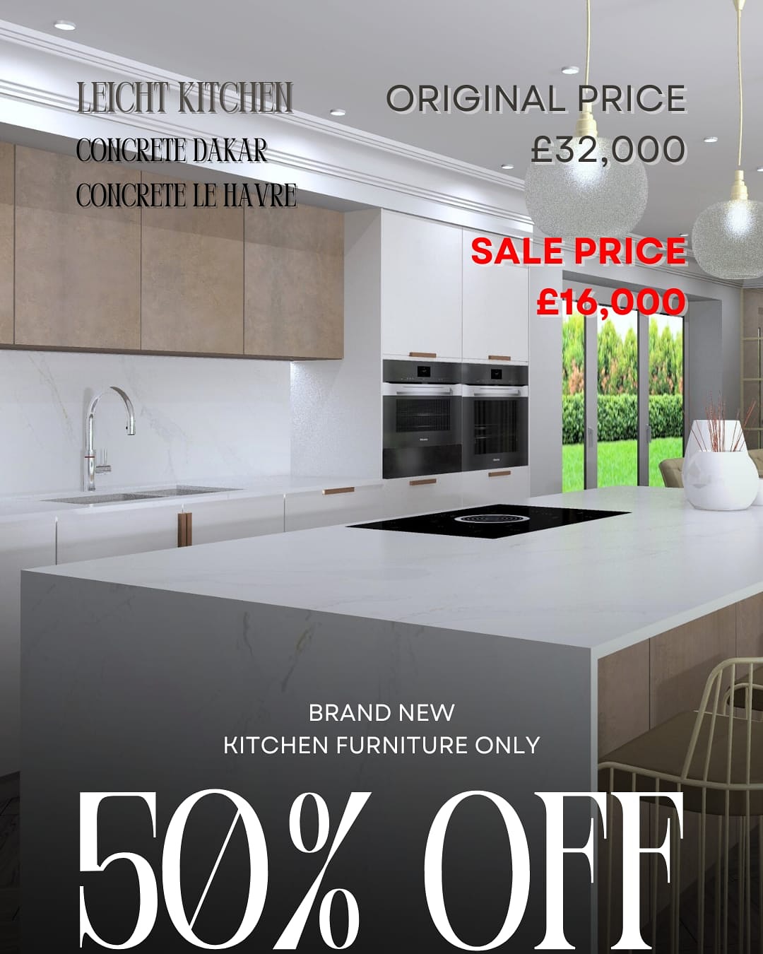 🔥 Brand New LEICHT Kitchen for Sale! 🔥
Still in original packaging — never used or installed 🙌
✨ Finishes:
• Concrete Dakar tall units & sink run
• Concrete Le Havre wall units & island units
⚠️ Note: Some units have minor water damage — replacement parts can be provided at an additional cost.
💰 50% OFF!
Was £32,000, now only £16,000! 😍
A sleek industrial-inspired design blending concrete textures with Leicht’s signature German quality — perfect for modern homes 🏡
📩 DM us for more info!