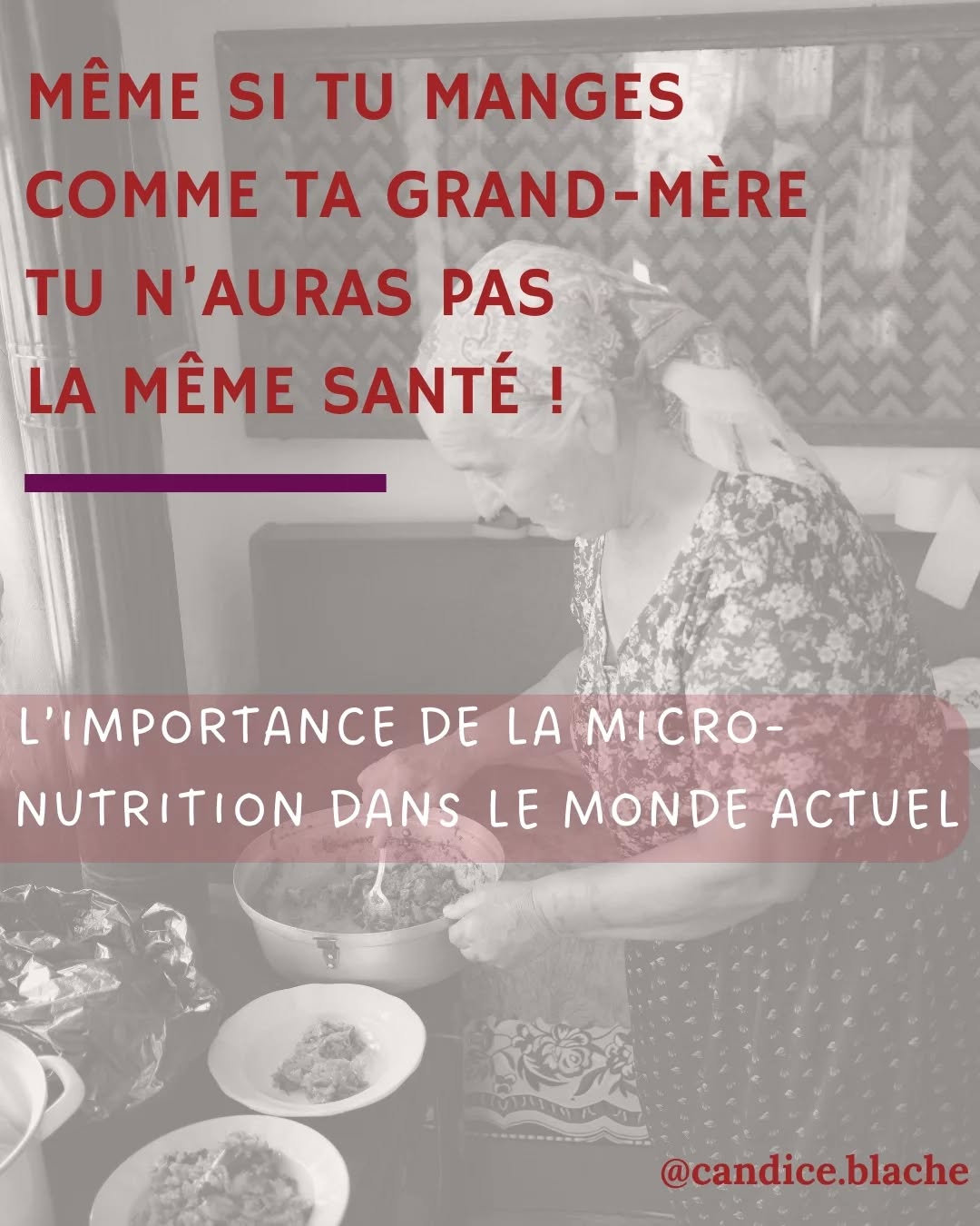 ⬇️ TA MAMIE PLUS EN SANTÉ QUE TOI ? ⬇️
..
🧓 TA MAMIE, elle ne mangeait pas végétal exclusivement, elle consommait des animaux du nez à la queue, elle n'a jamais fait de régime et bien souvent travaillait les mains dans la terre. 🌱
..
🧓 TA MAMIE, elle consommait des œufs coque, du lait cru, du fromager fermier, des carottes crues, de la graisse animale sans se poser de questions. 🍳🥩🥛
..
🧓 TA MAMIE, elle avait un sol riche, plein de bactéries, des tomates de saison comme tu n'as jamais goûté, des minéraux / vitamines facilement accessibles qu'elle consommait intelligemment, rapidement et qu'elle savait transformer. ✨
..
🧓 TA MAMIE, elle n'était pas sur les écrans du matin au soir, elle savait s'exposer au soleil au bon moment, faire des siestes malgré le travail parfois dur et naturellement (sans mentaliser tout ça) respecter sa physiologie féminine. 💥
..
Je suis Candice, Naturopathe et Doula.
Je t'aide à retrouver la santé (et celle de tes enfants) pour incarner pleinement ta vie de femme 🌿
Pour rappel : prise de rdv possible (voir bio) pour t'accompagner sur ce chemin 💪
..
#naturopathie #femmme #santenaturelle #sopk #hypothyroidie #grossesse #troubleducycle #endometriose #perimenopause #menopause #fertilité #postnatal