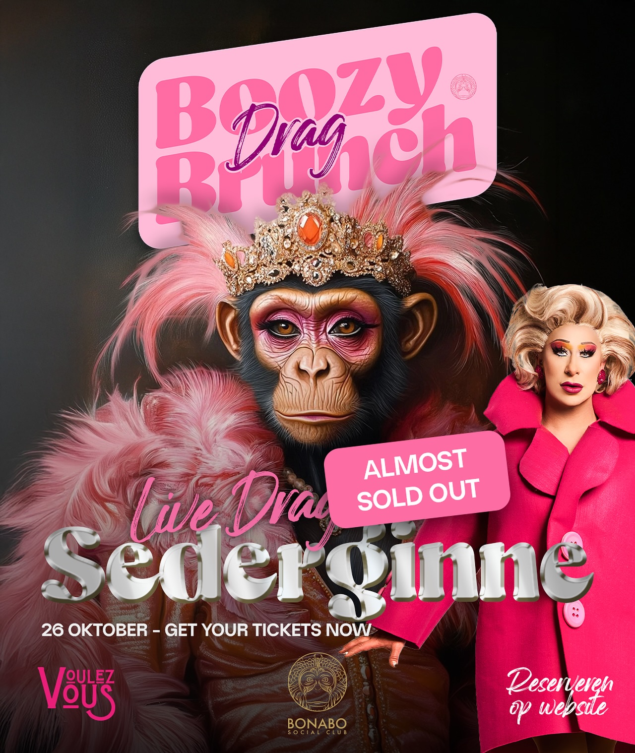 ๐จ Almost sold out! ๐จ
If you donโt wanna miss Sederginne serving comedy, chaos & cocktails on Sunday, October 26, nowโs the time to lock in your table. ๐ฅ๐
๐ณ Brunch like a queen
๐ญ Drag performances
๐ถ Music bingo
๐ Afterparty
This is your last shot to join the glitteriest Sunday in Zwolle. Reservations via link in bio. ๐ฅ
#bonabosocialclub #boozydragbrunch #zwolle #lastcall #sederginne #dragbrunch